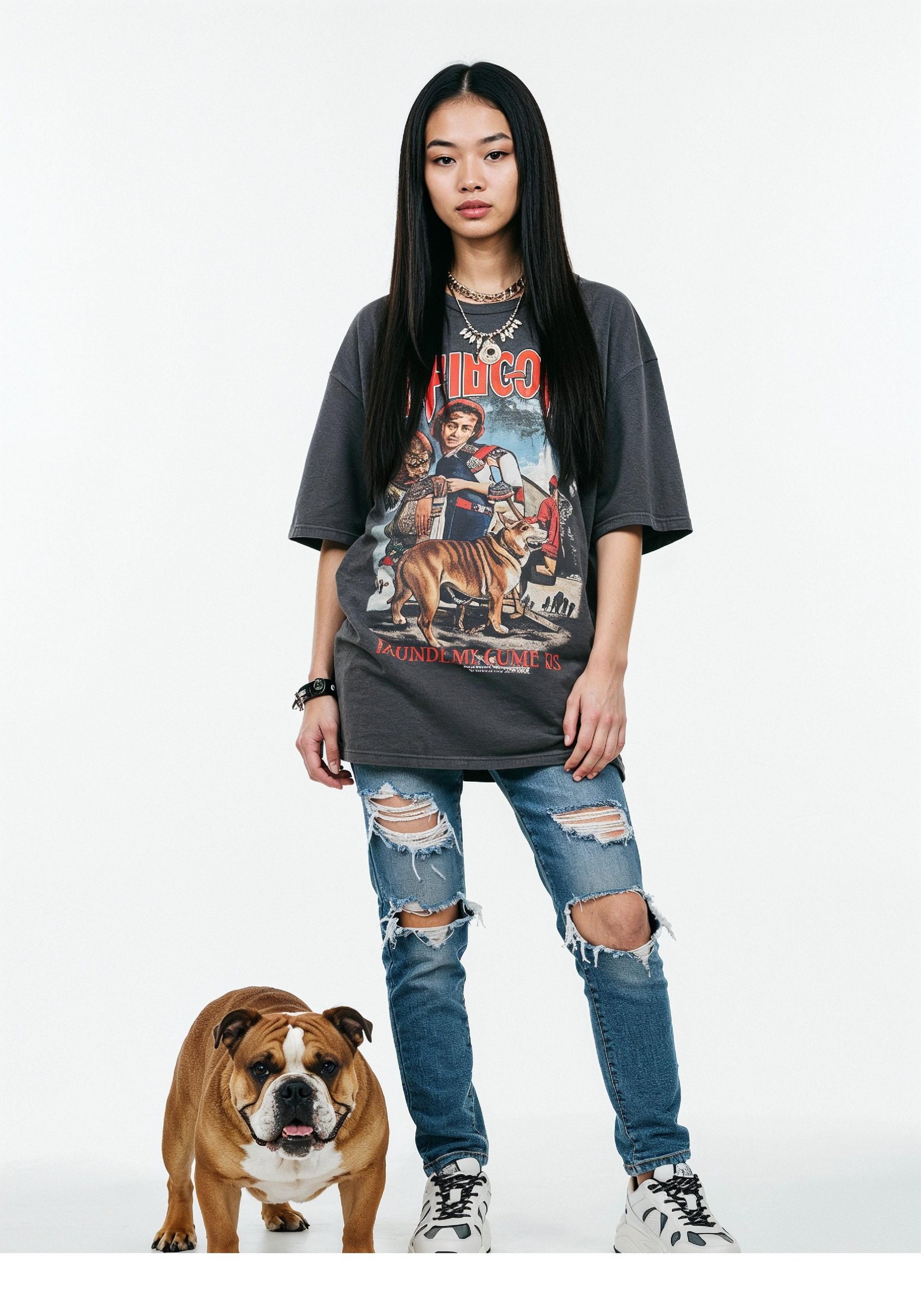 Young Woman with Pet Dog Lifestyle Portrait in Casual Fashion and Animal Companion Theme