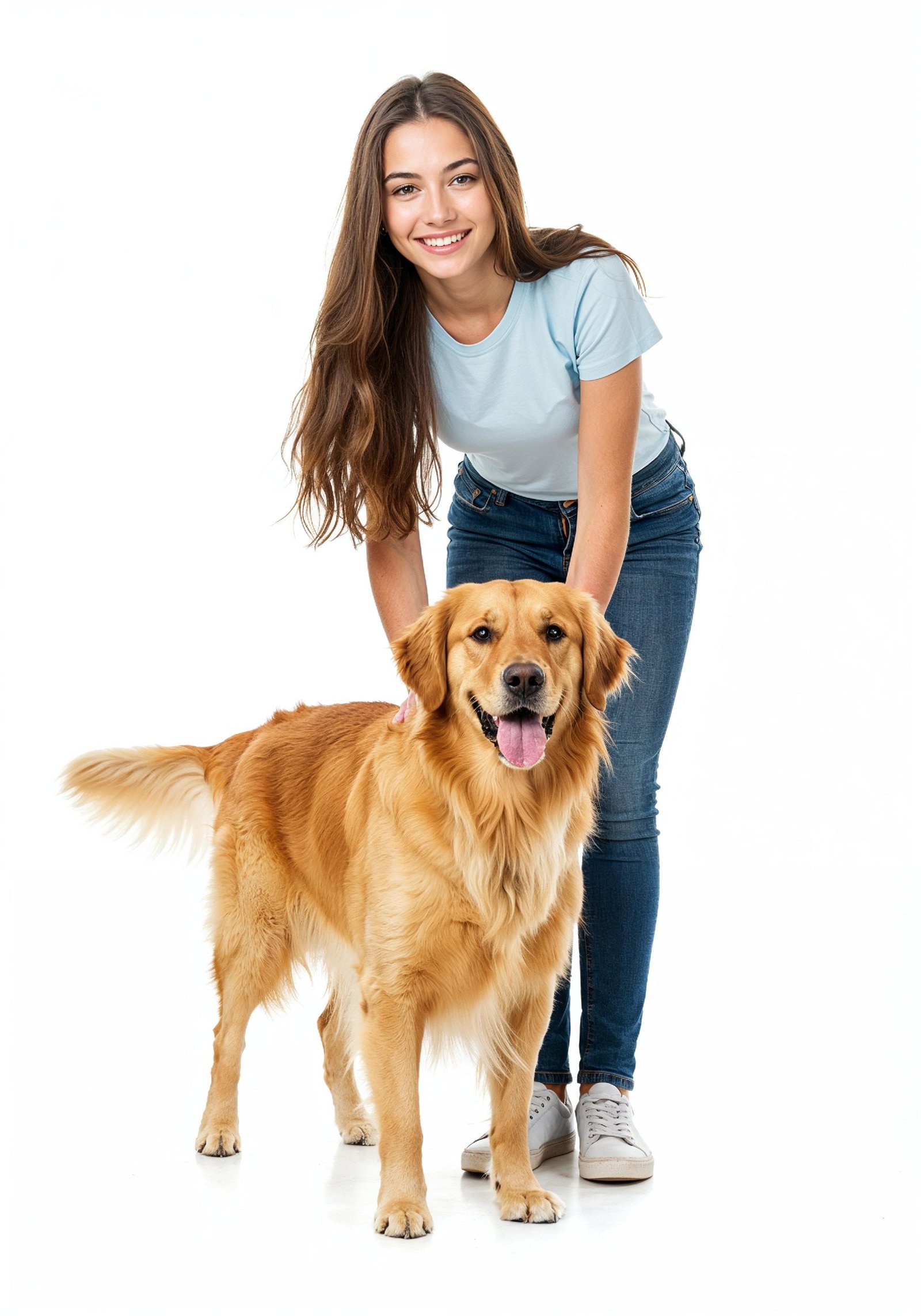 Young Woman with Pet Dog Lifestyle Portrait in Casual Fashion and Animal Companion Theme