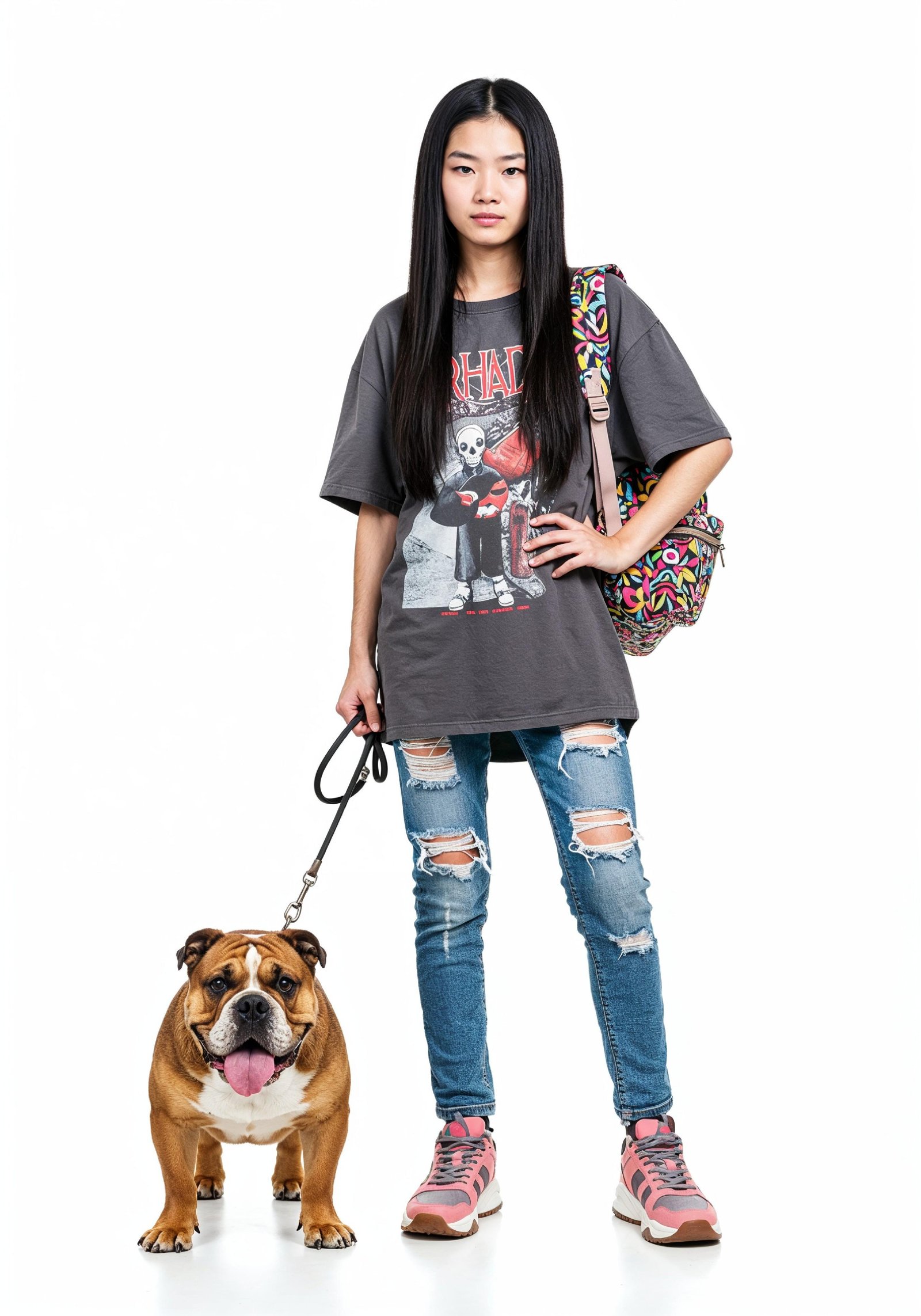 Young Woman with Pet Dog Lifestyle Portrait in Casual Fashion and Animal Companion Theme