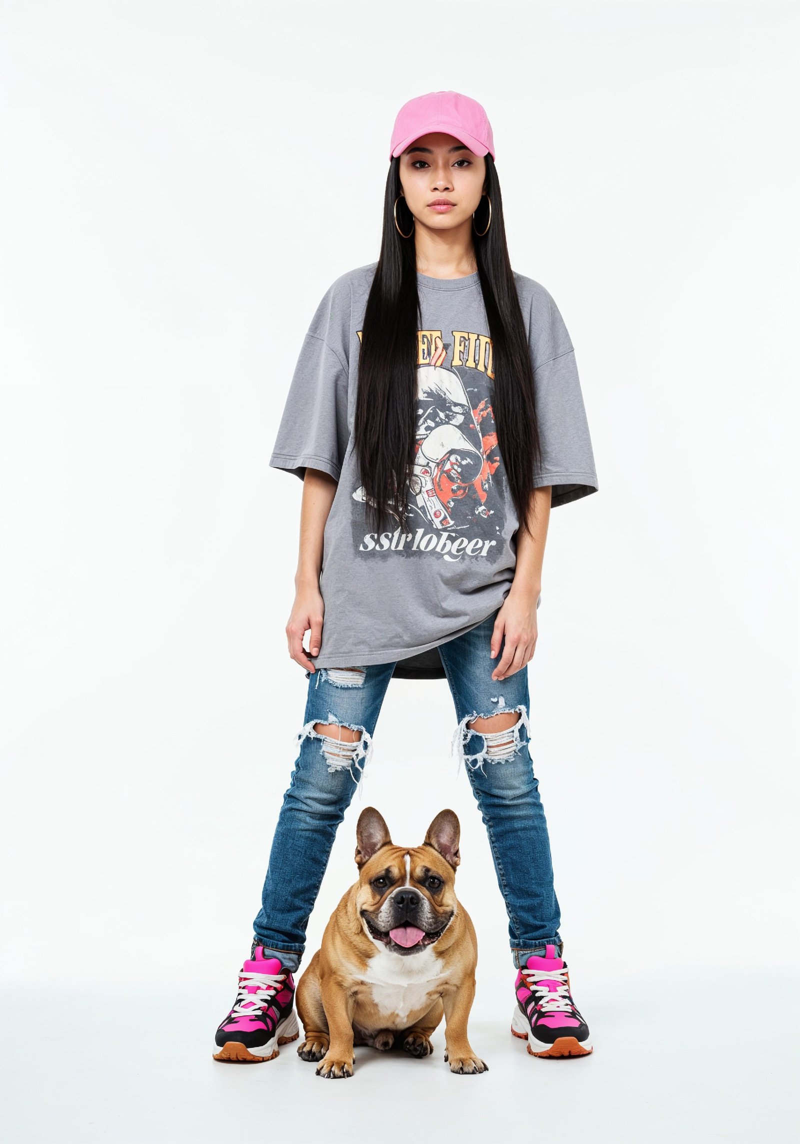 Young Woman with Pet Dog Lifestyle Portrait in Casual Fashion and Animal Companion Theme