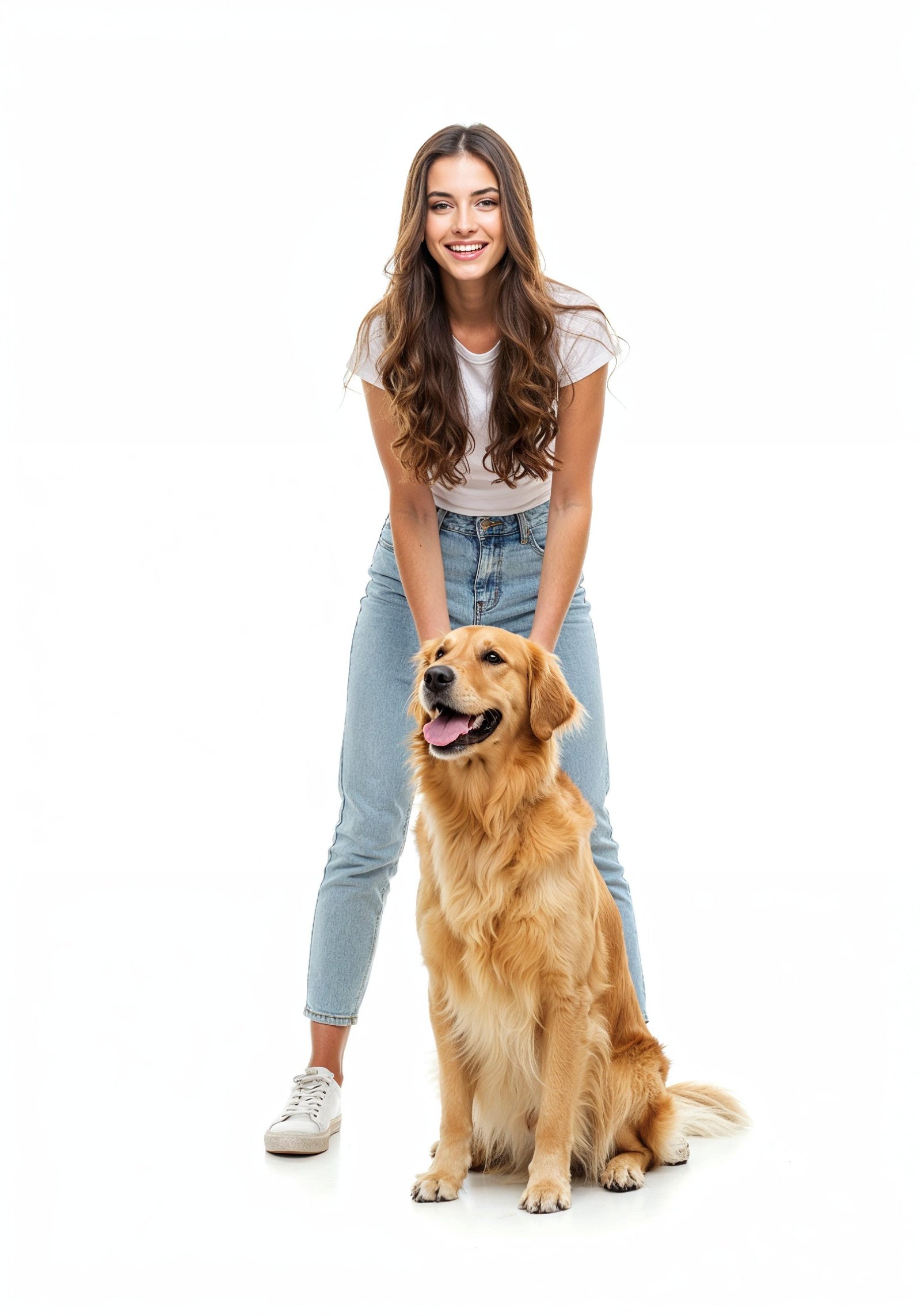 Young Woman with Pet Dog Lifestyle Portrait in Casual Fashion and Animal Companion Theme