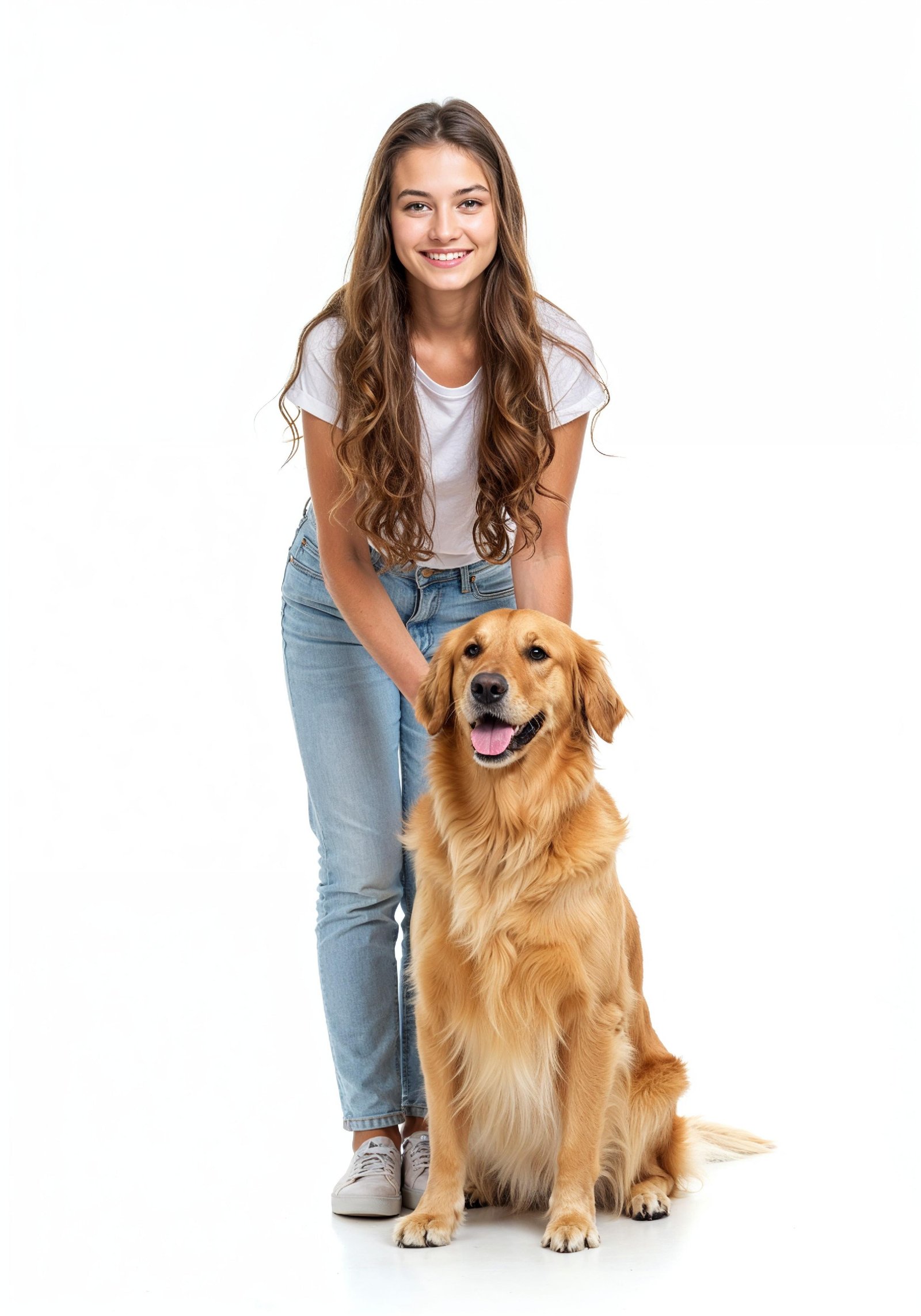 Young Woman with Pet Dog Lifestyle Portrait in Casual Fashion and Animal Companion Theme