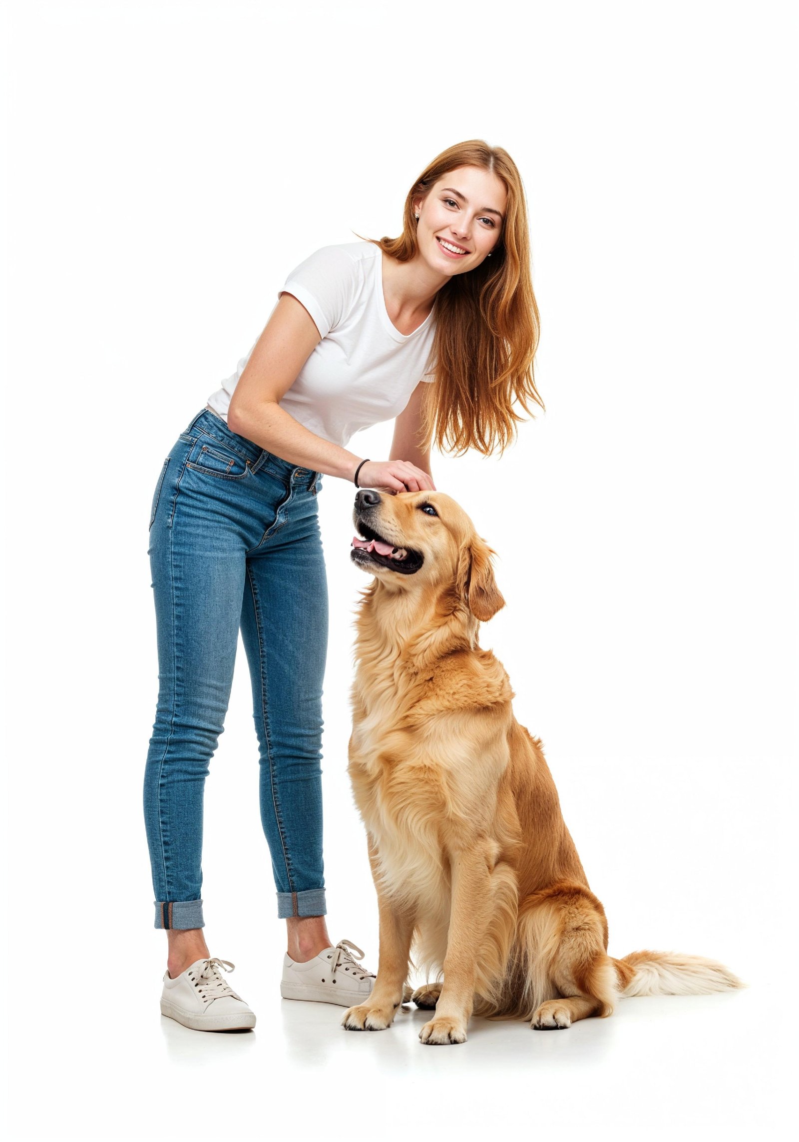 Young Woman with Pet Dog Lifestyle Portrait in Casual Fashion and Animal Companion Theme
