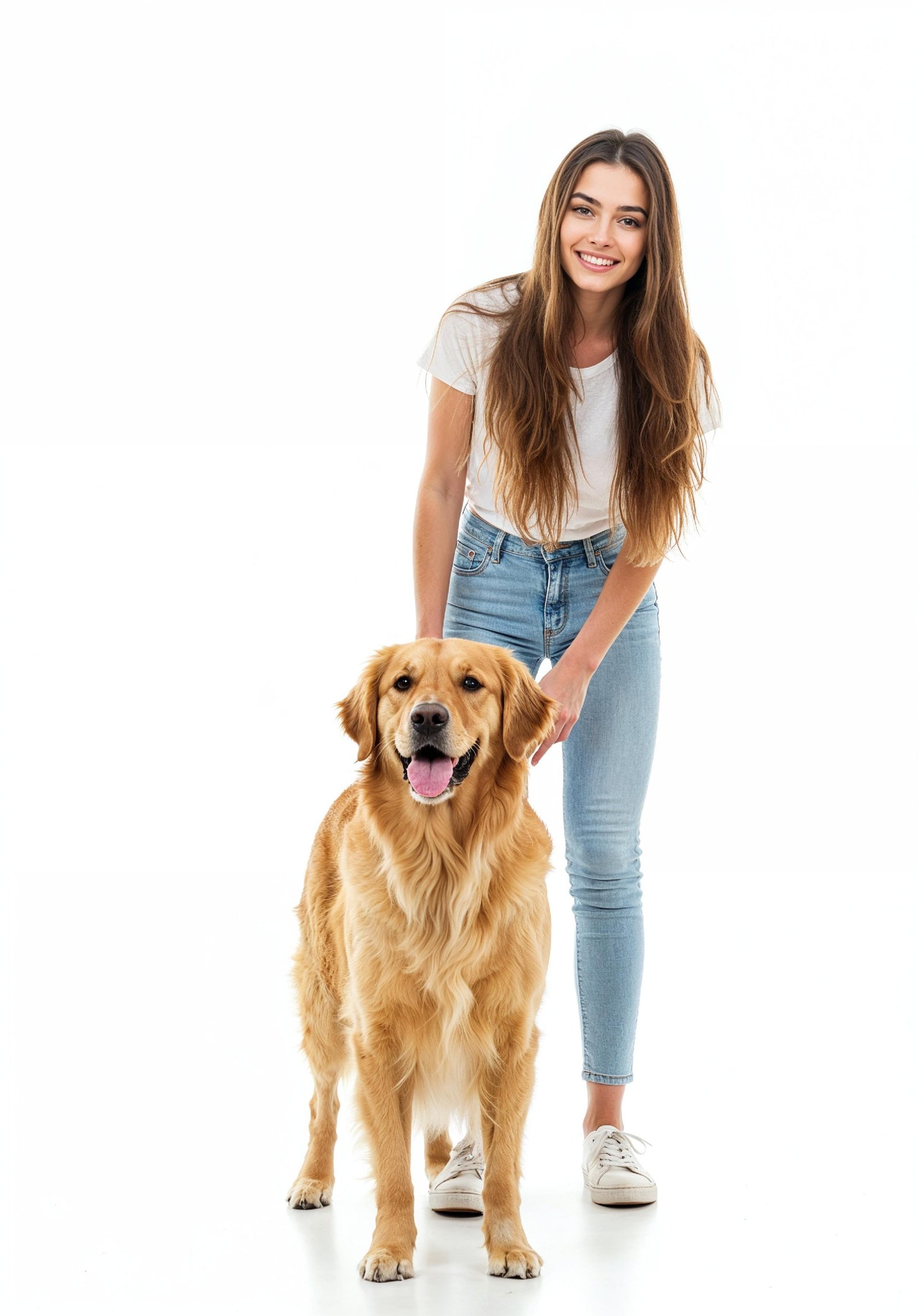Young Woman with Pet Dog Lifestyle Portrait in Casual Fashion and Animal Companion Theme