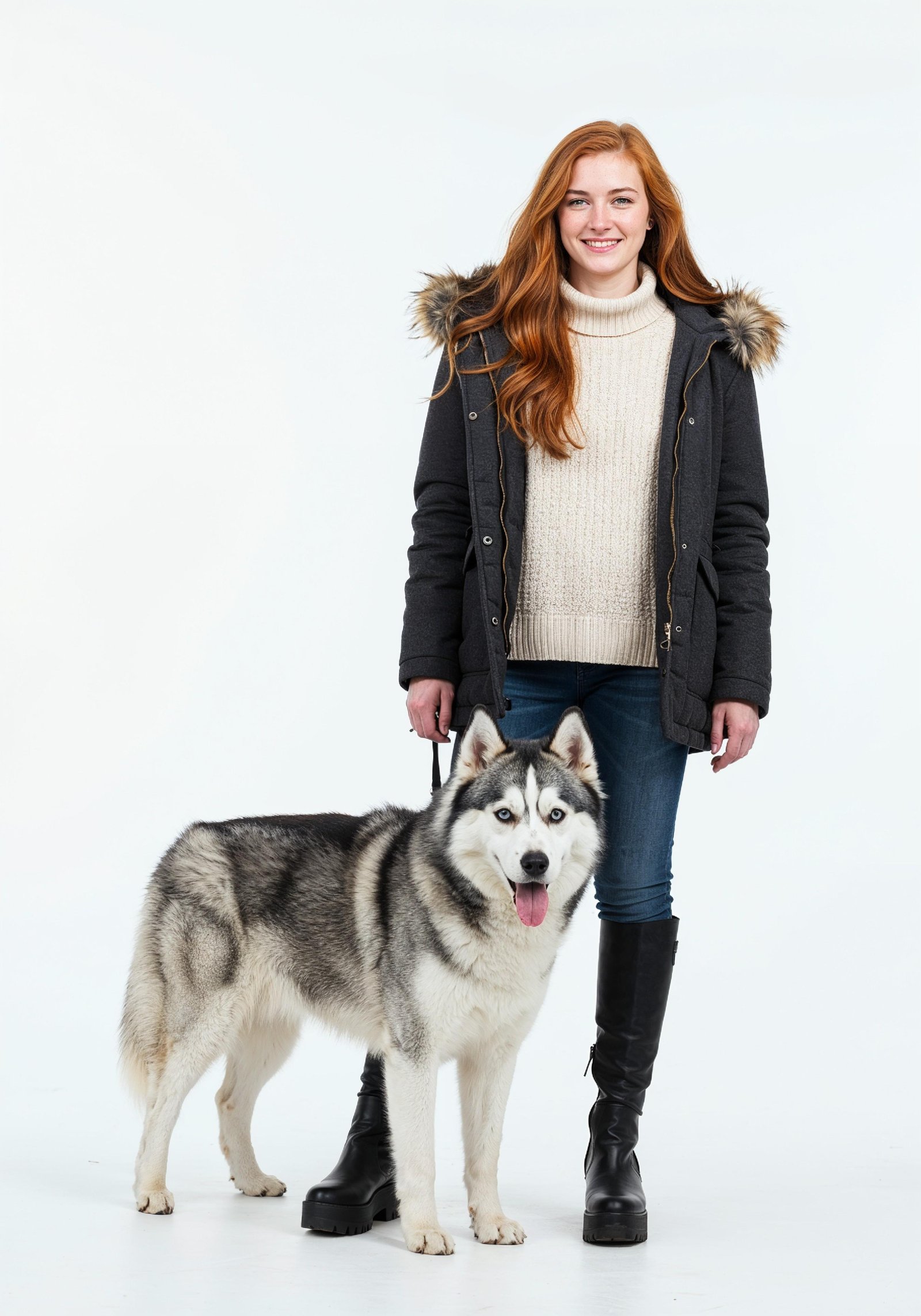 Young Woman with Pet Dog Lifestyle Portrait in Casual Fashion and Animal Companion Theme