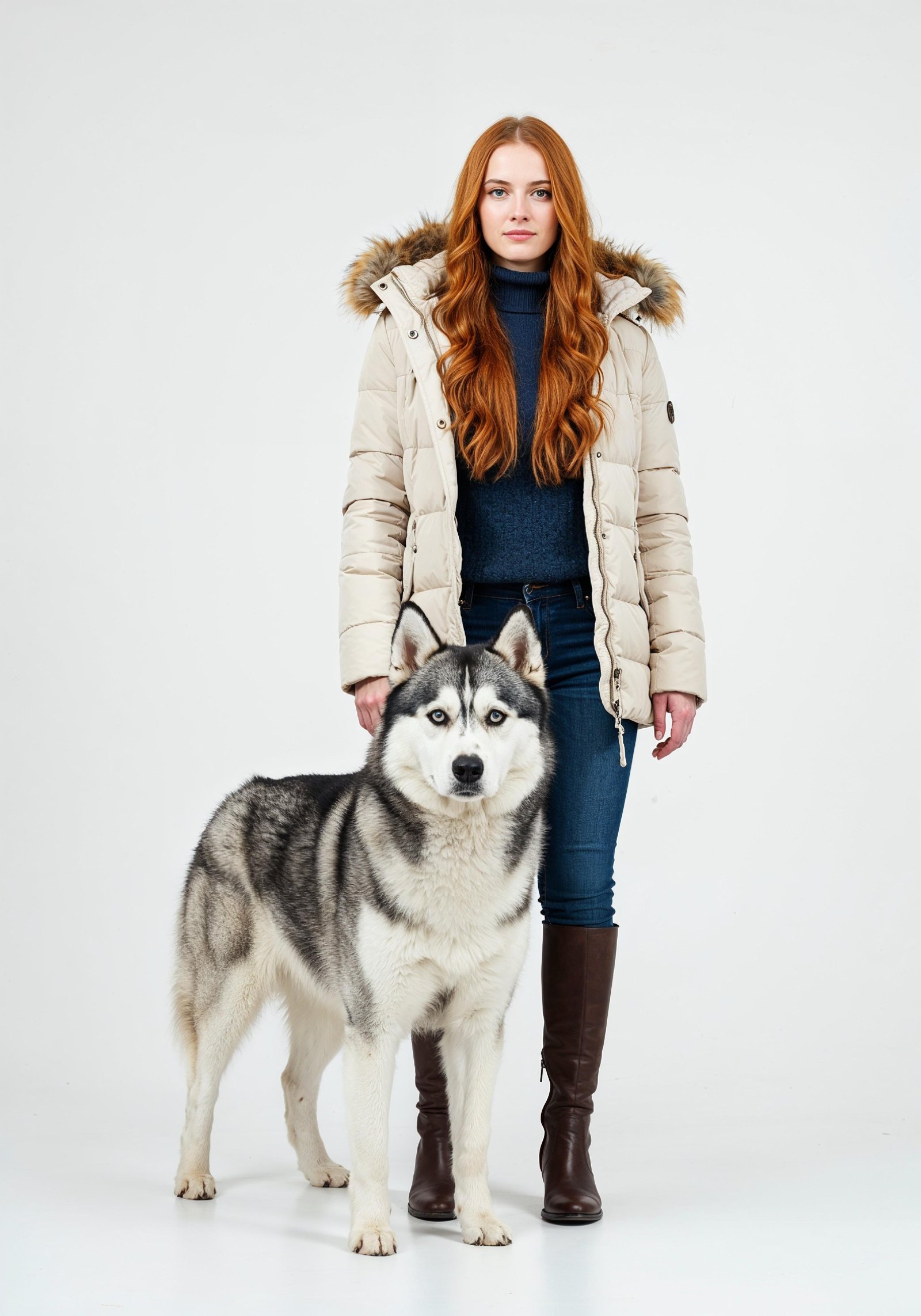 Young Woman with Pet Dog Lifestyle Portrait in Casual Fashion and Animal Companion Theme