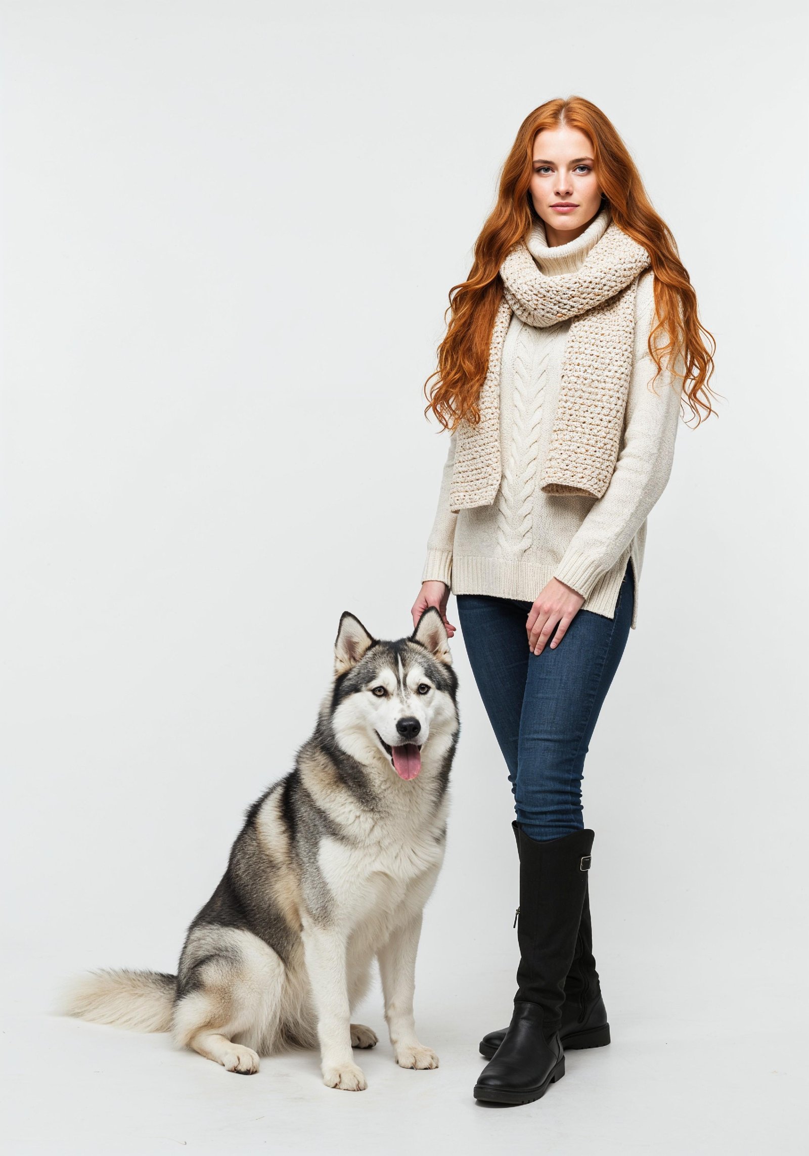 Young Woman with Pet Dog Lifestyle Portrait in Casual Fashion and Animal Companion Theme