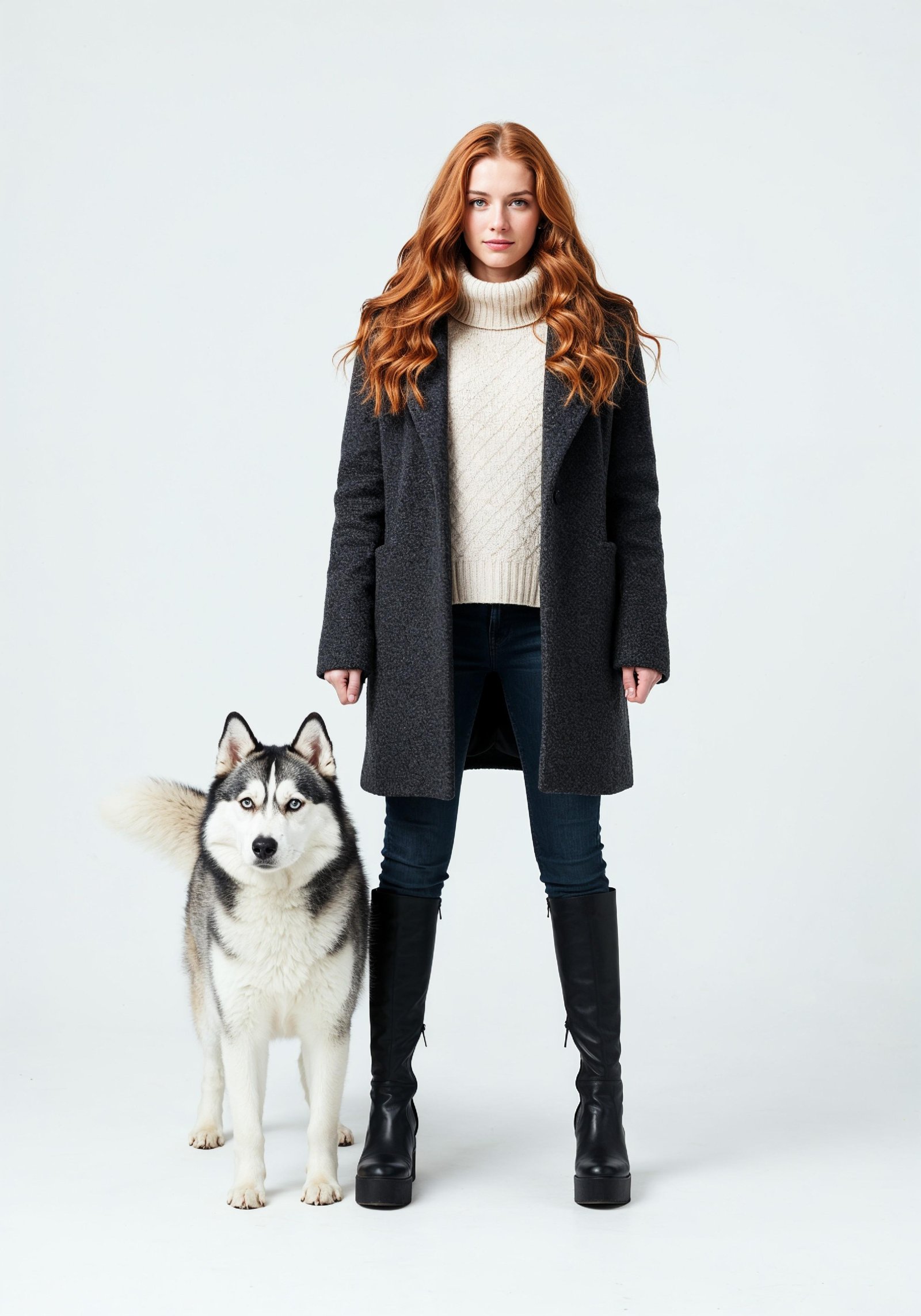Young Woman with Pet Dog Lifestyle Portrait in Casual Fashion and Animal Companion Theme
