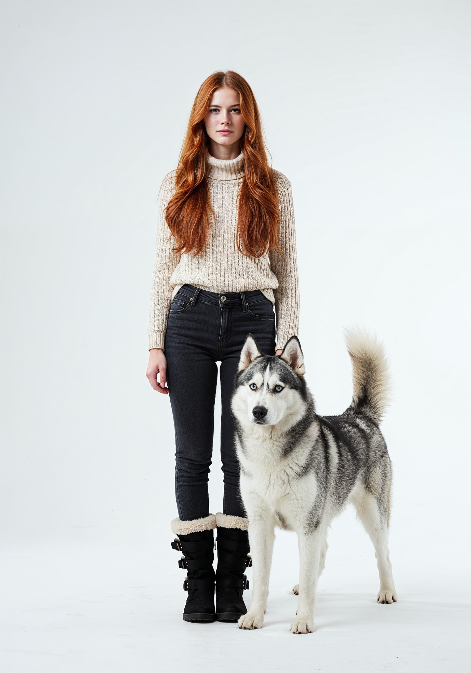 Young Woman with Pet Dog Lifestyle Portrait in Casual Fashion and Animal Companion Theme