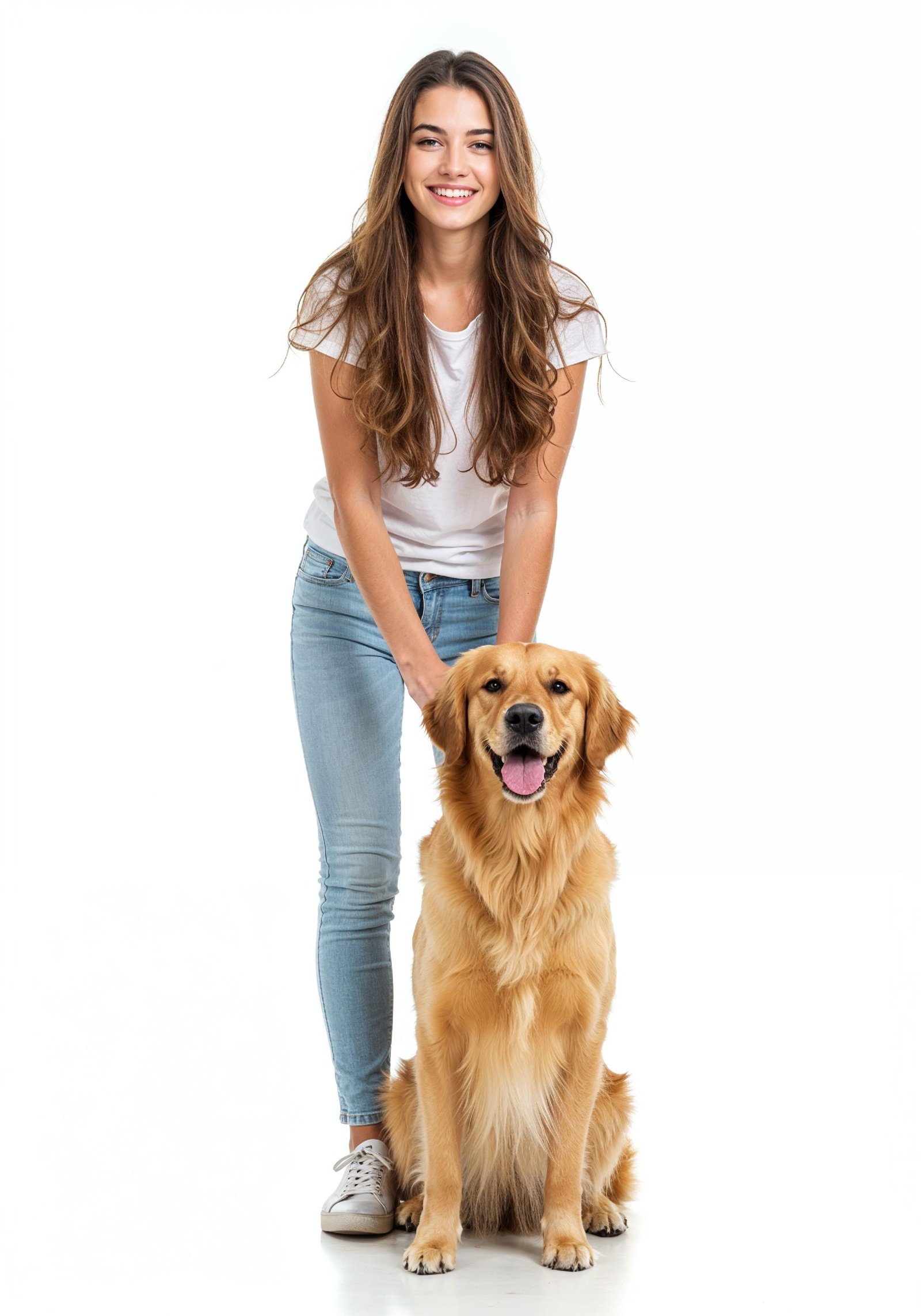 Young Woman with Pet Dog Lifestyle Portrait in Casual Fashion and Animal Companion Theme