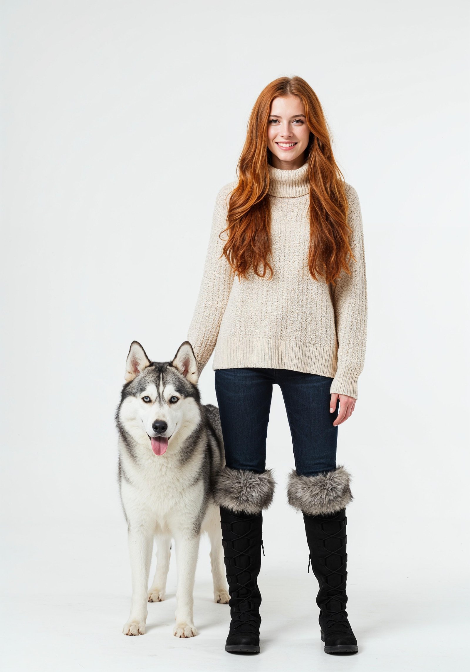 Young Woman with Pet Dog Lifestyle Portrait in Casual Fashion and Animal Companion Theme