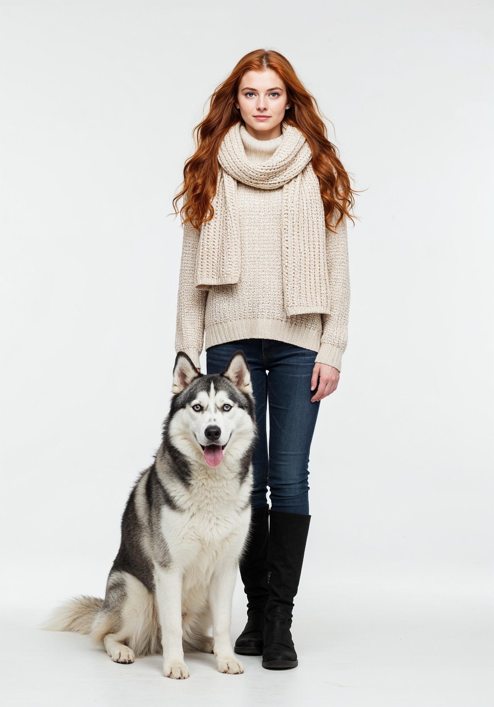 Young Woman with Pet Dog Lifestyle Portrait in Casual Fashion and Animal Companion Theme