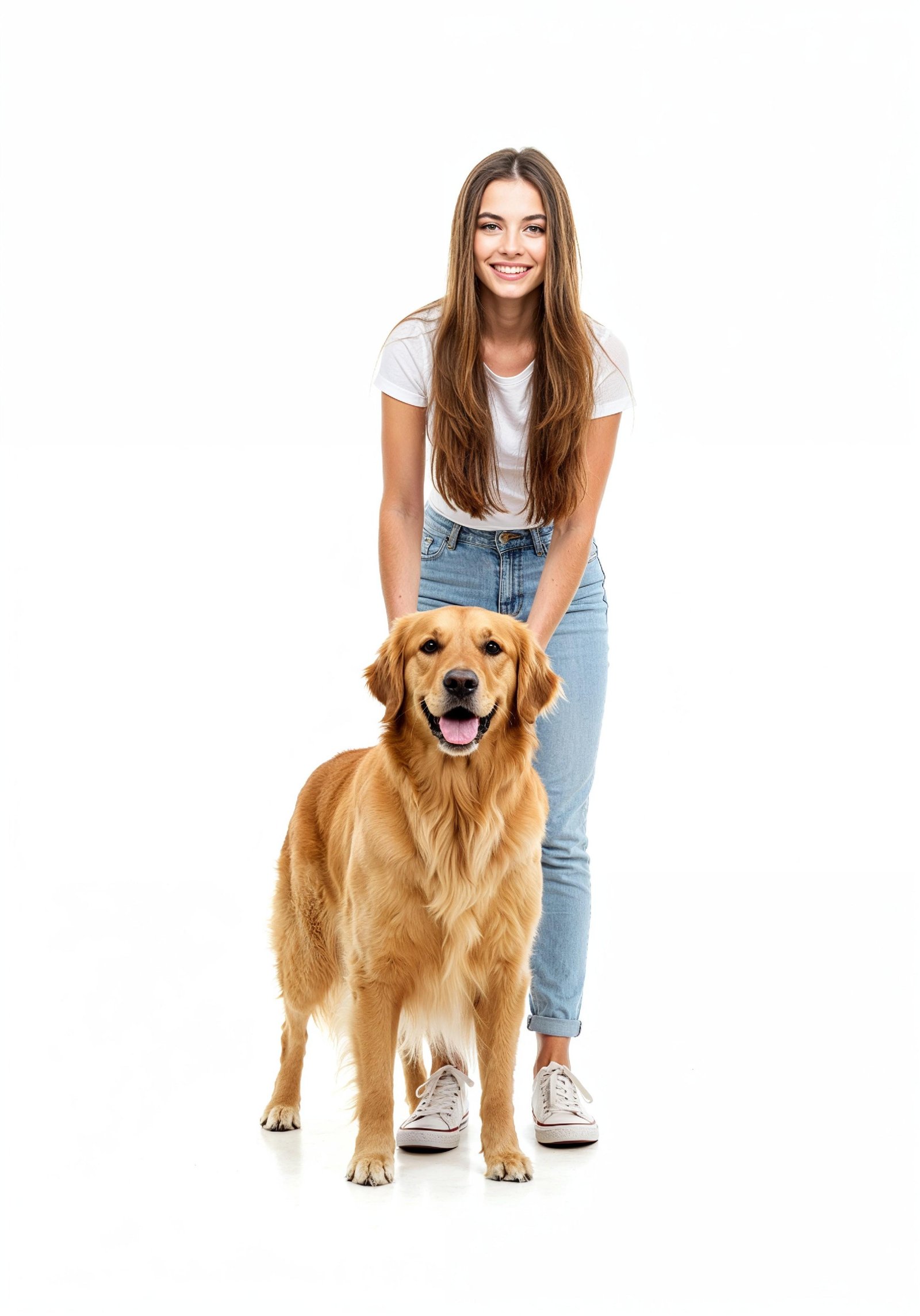 Young Woman with Pet Dog Lifestyle Portrait in Casual Fashion and Animal Companion Theme