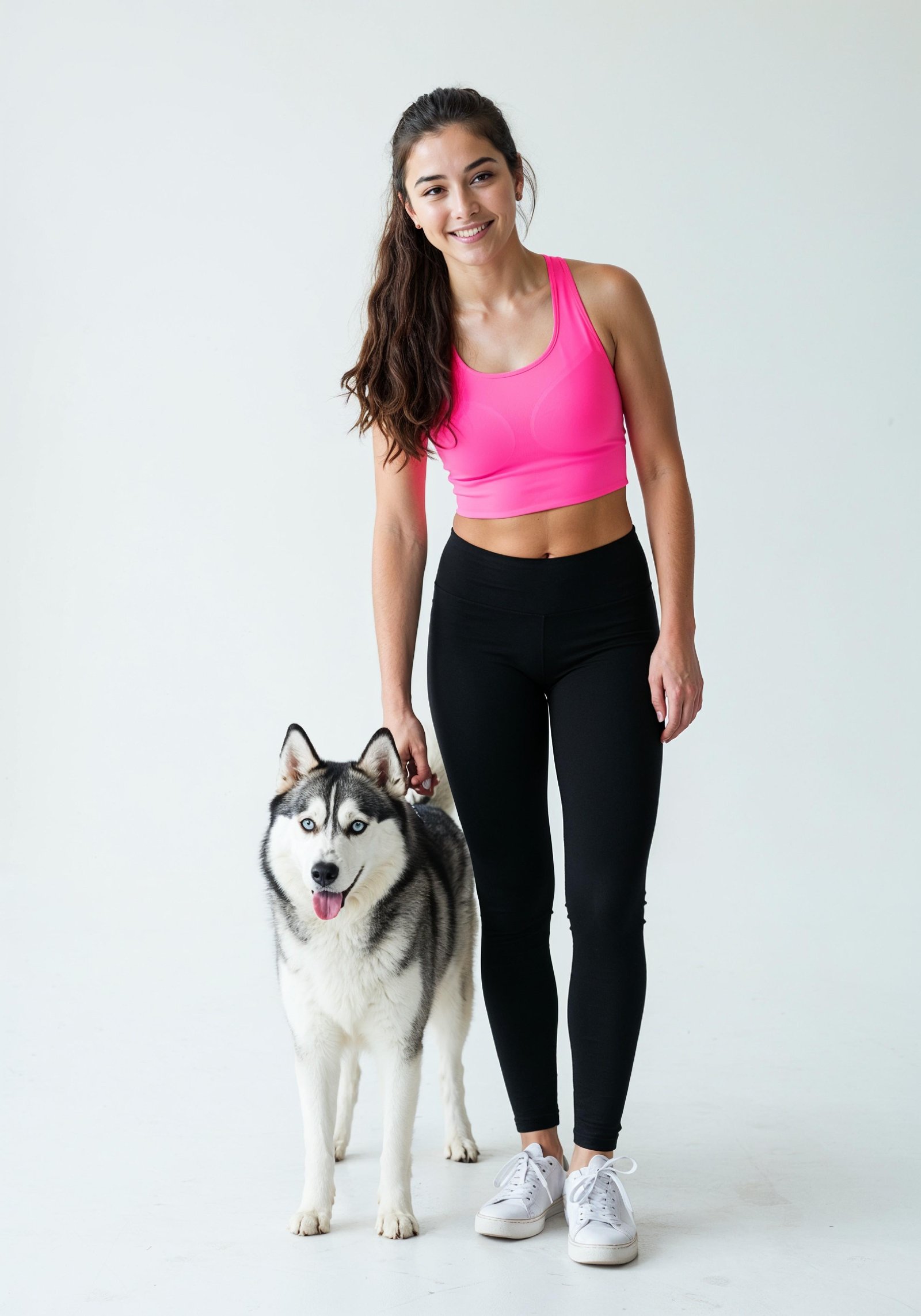Young Woman with Pet Dog Lifestyle Portrait in Casual Fashion and Animal Companion Theme