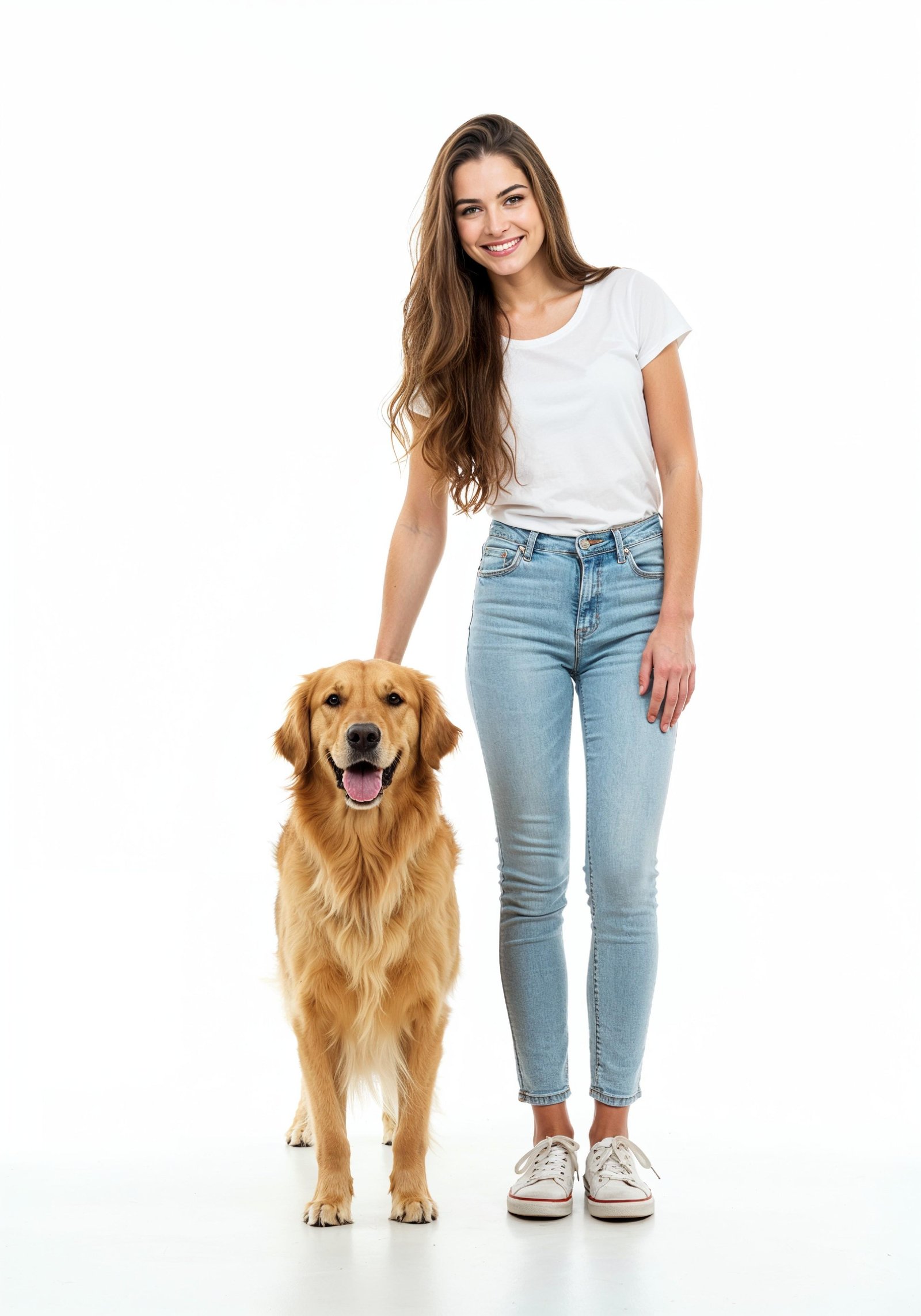 Young Woman with Pet Dog Lifestyle Portrait in Casual Fashion and Animal Companion Theme