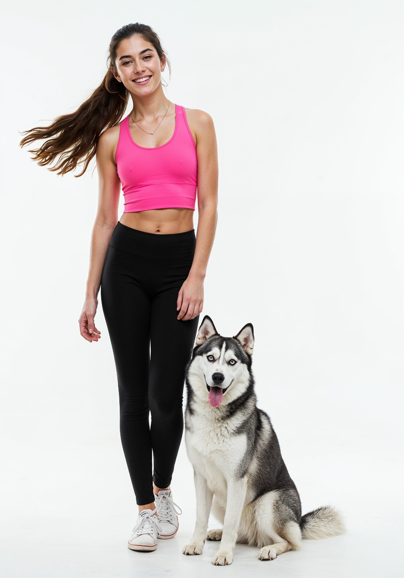 Young Woman with Pet Dog Lifestyle Portrait in Casual Fashion and Animal Companion Theme