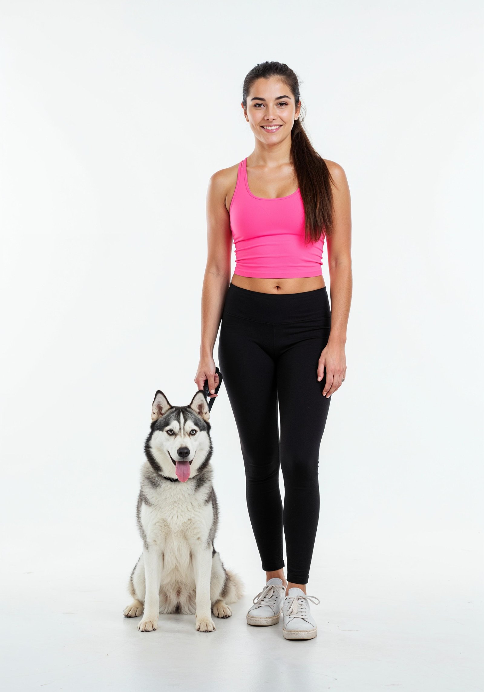 Young Woman with Pet Dog Lifestyle Portrait in Casual Fashion and Animal Companion Theme