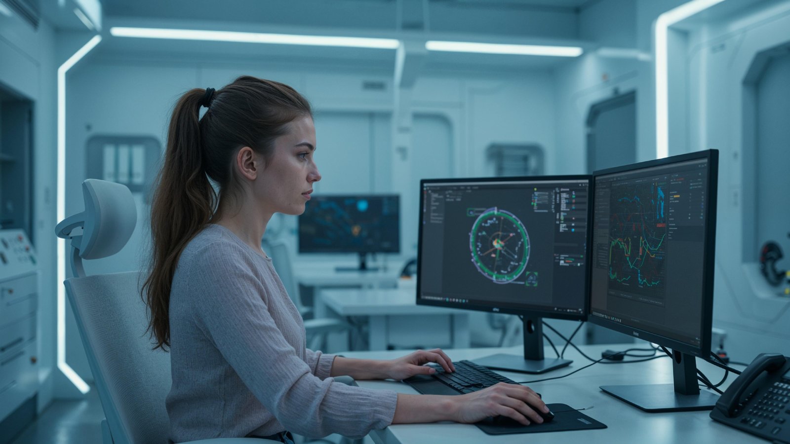 Young Woman Working on Laptop at Modern Home Office Workspace