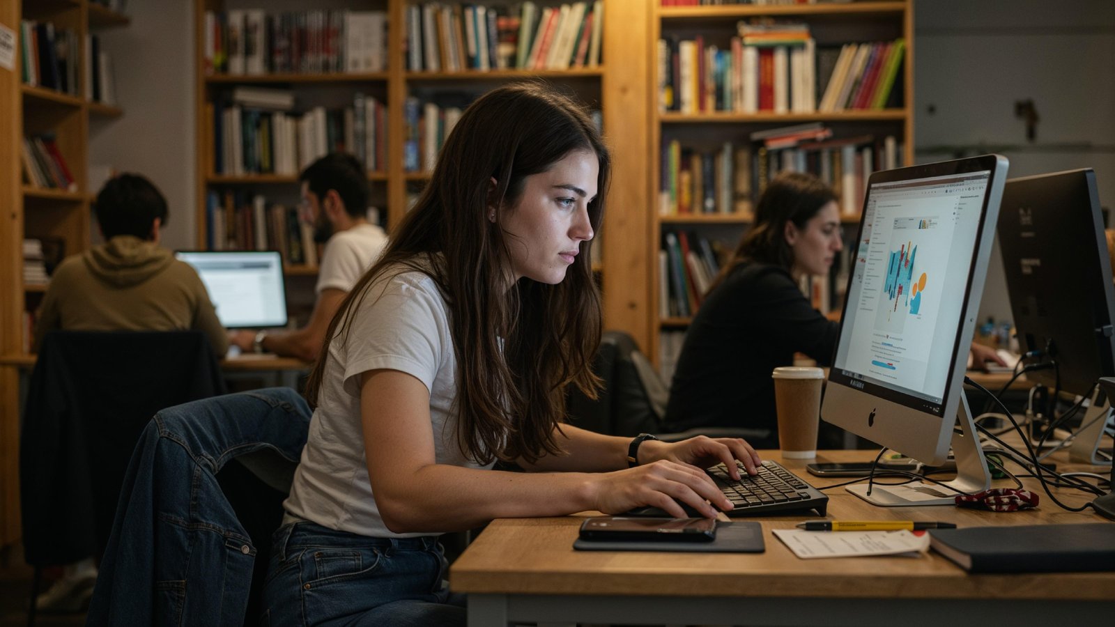Young Woman Working on Laptop at Modern Home Office Workspace