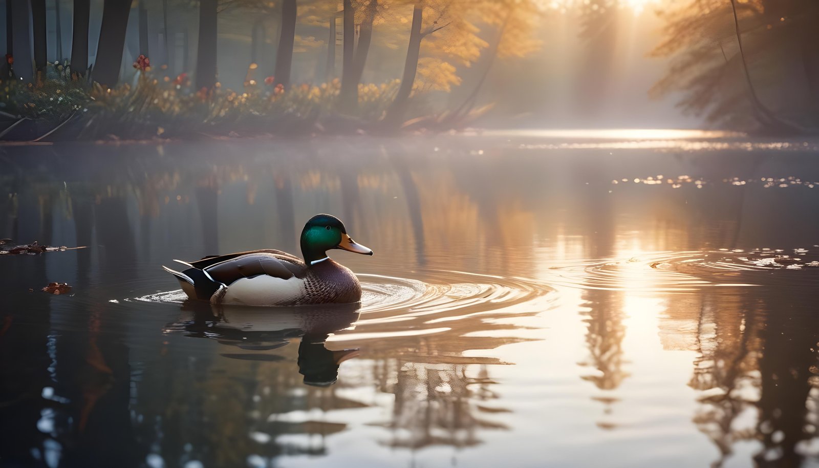 Beautiful Duck Floating on Calm Water in Serene Nature Landscape