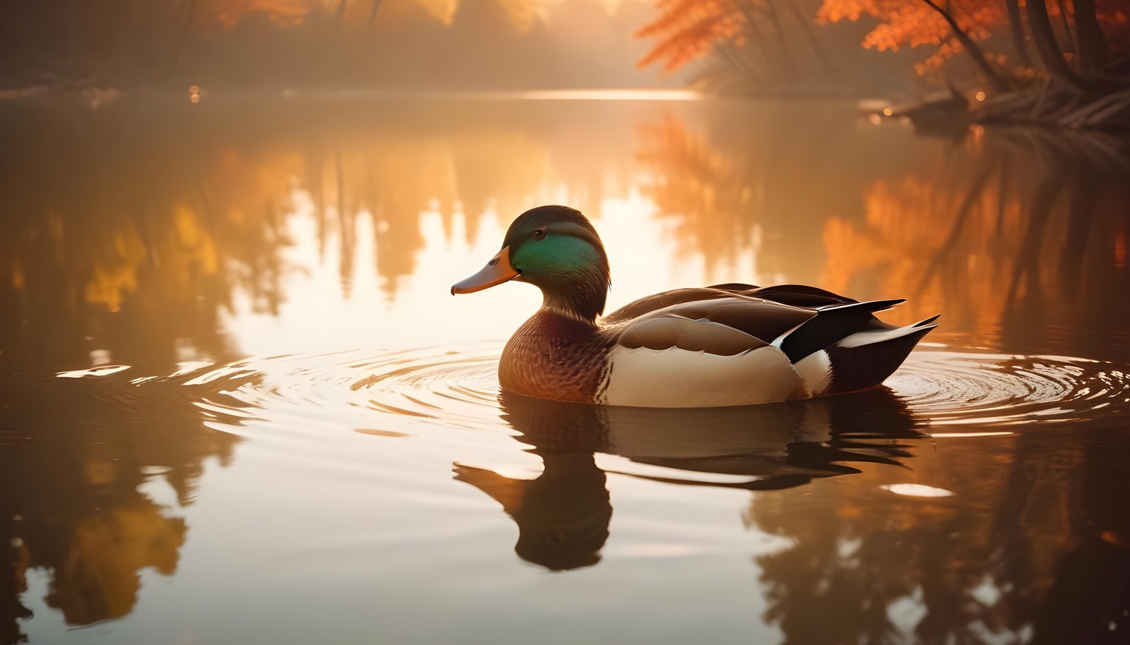 Beautiful Duck Floating on Calm Water in Serene Nature Landscape