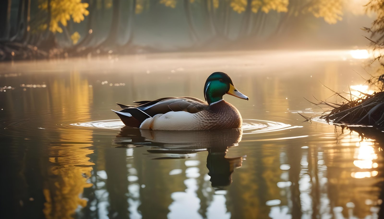 Beautiful Duck Floating on Calm Water in Serene Nature Landscape
