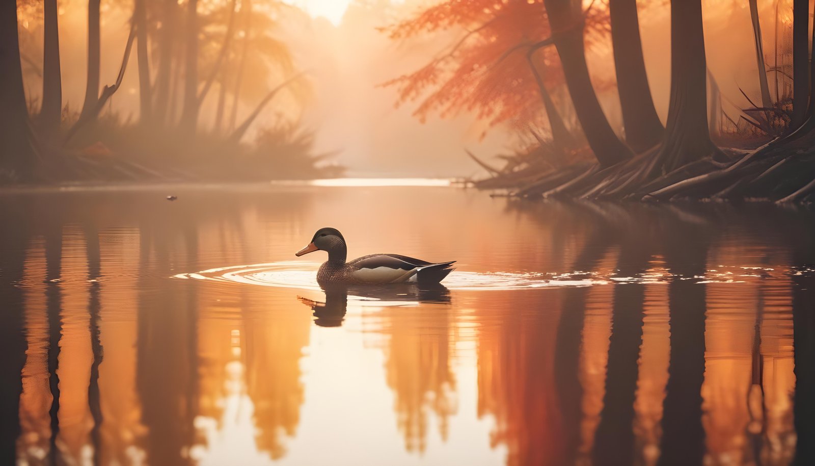 Beautiful Duck Floating on Calm Water in Serene Nature Landscape