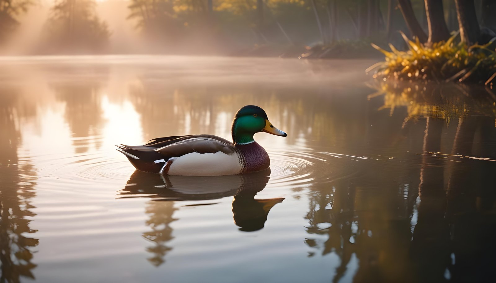 Beautiful Duck Floating on Calm Water in Serene Nature Landscape