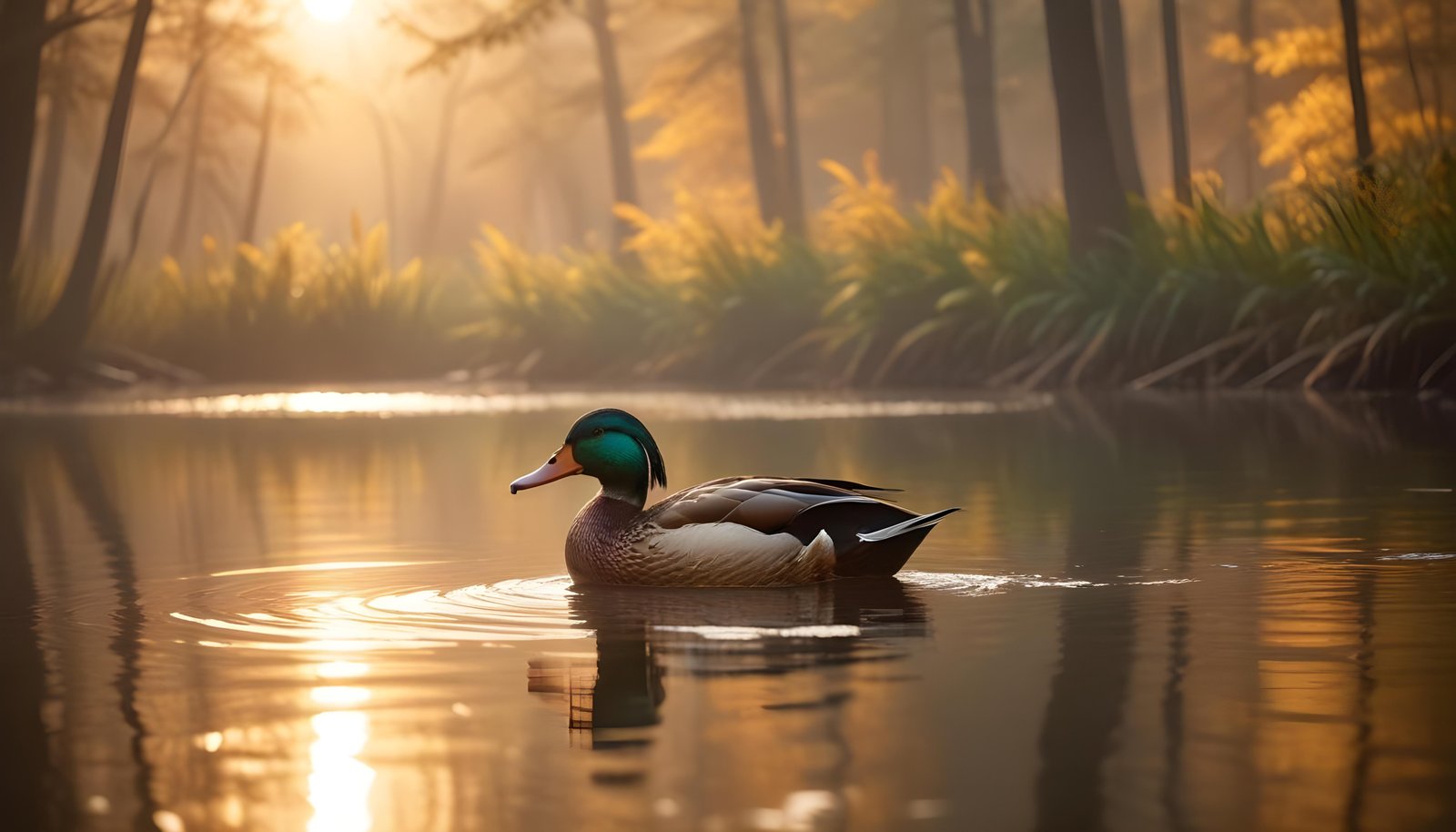 Beautiful Duck Floating on Calm Water in Serene Nature Landscape