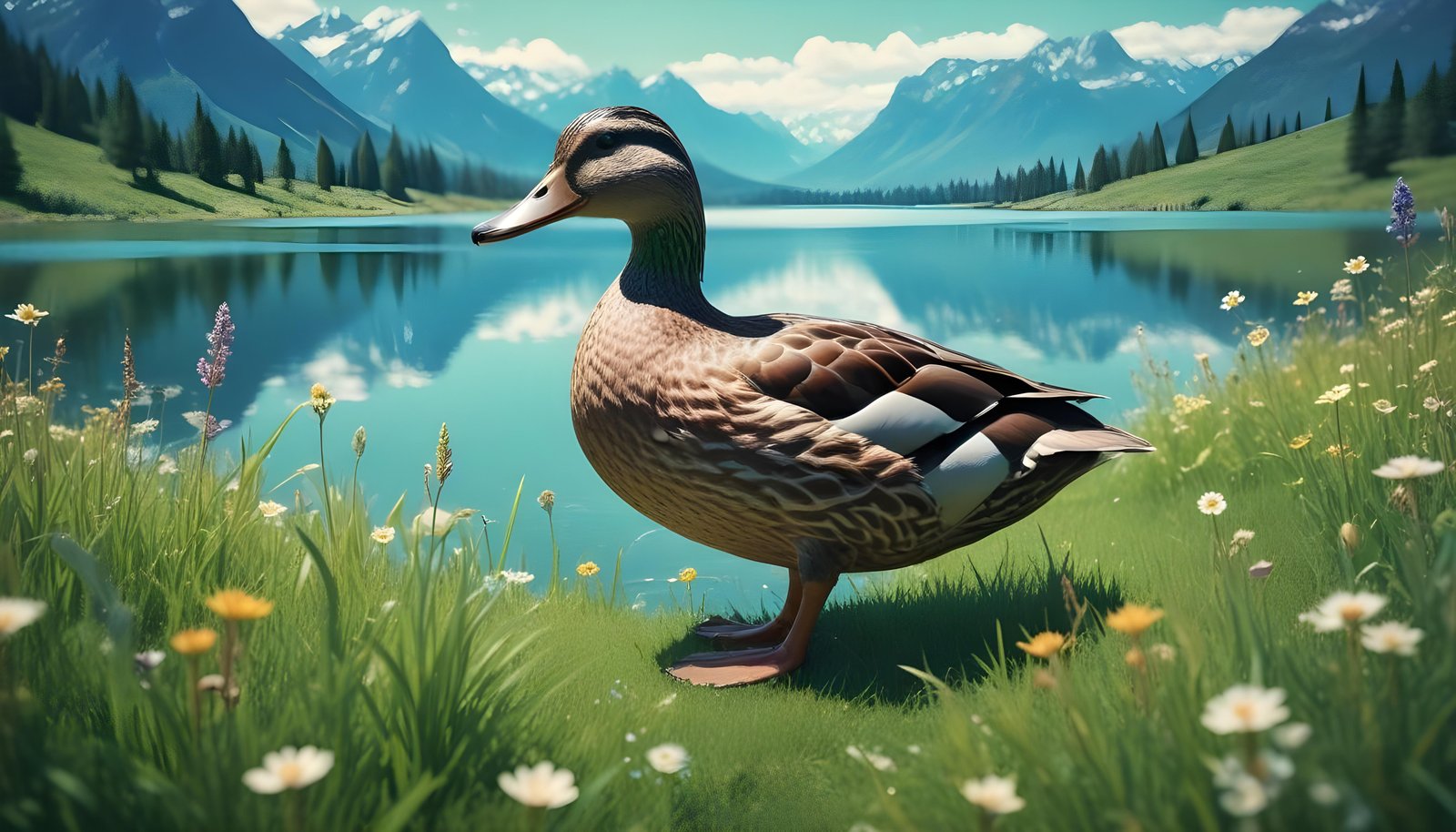 Beautiful Duck Floating on Calm Water in Serene Nature Landscape