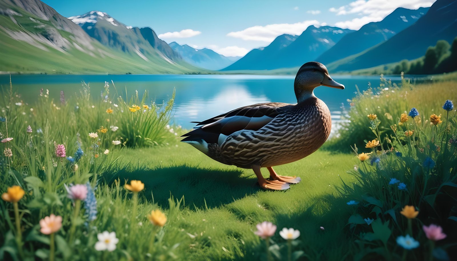 Beautiful Duck Floating on Calm Water in Serene Nature Landscape