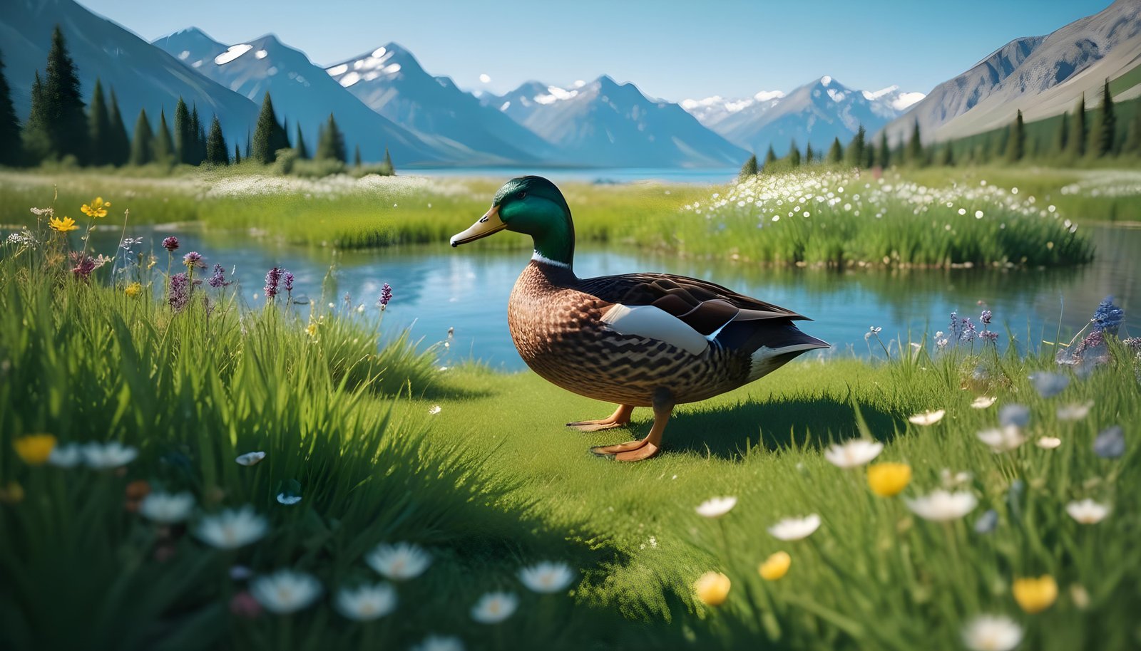Beautiful Duck Floating on Calm Water in Serene Nature Landscape