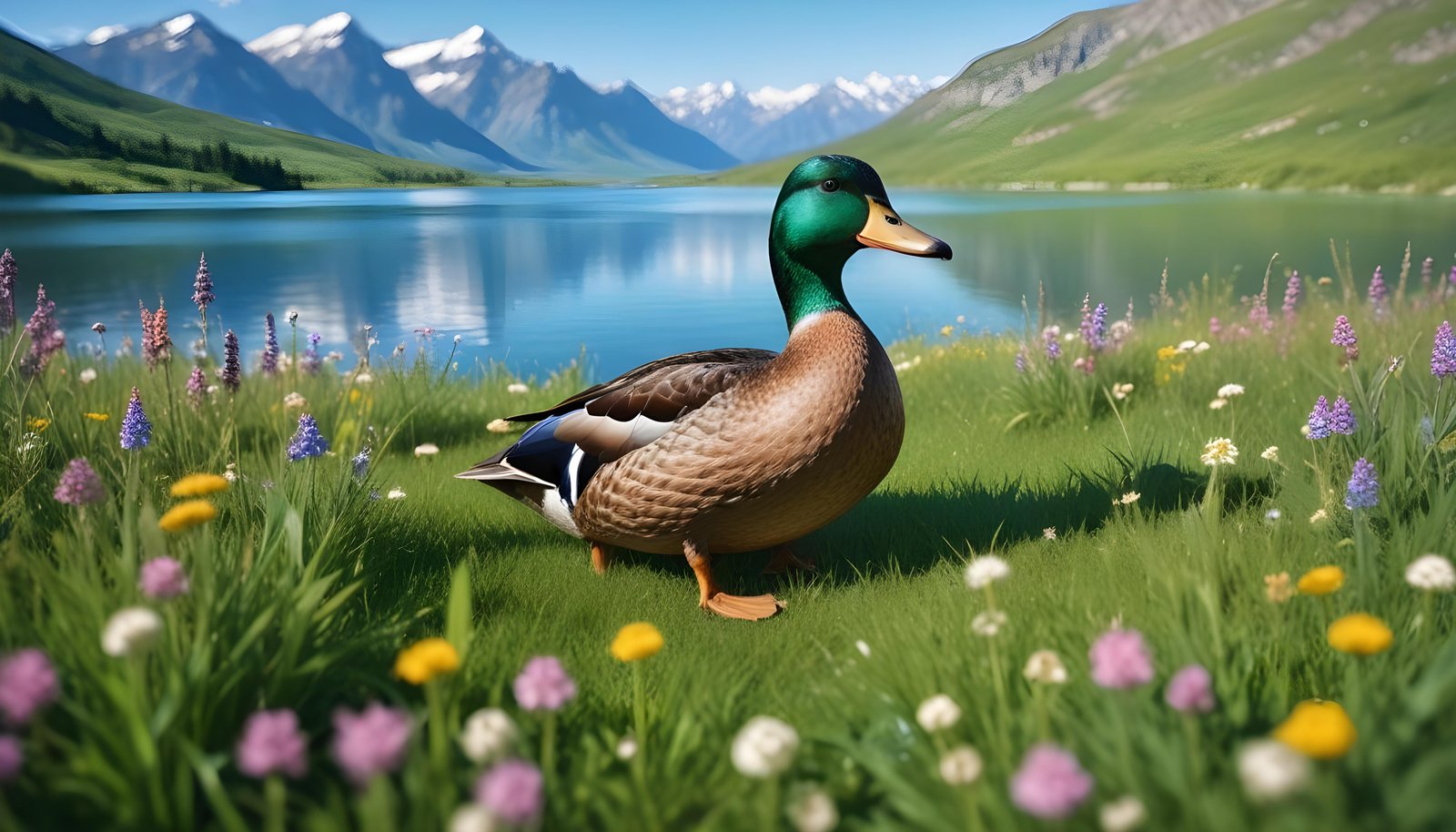 Beautiful Duck Floating on Calm Water in Serene Nature Landscape