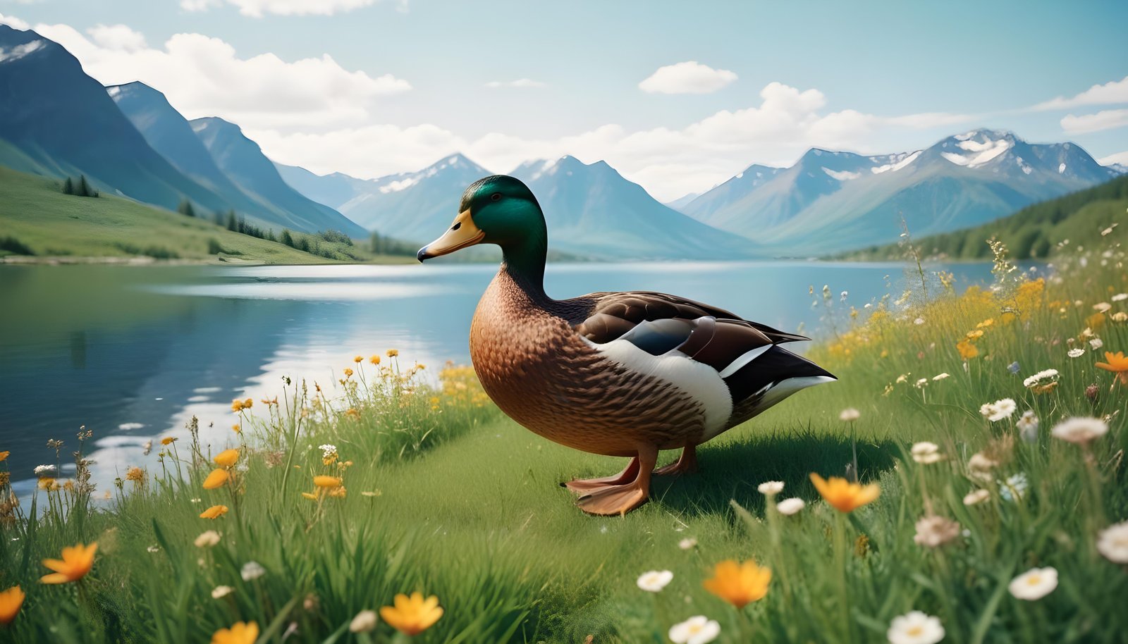 Beautiful Duck Floating on Calm Water in Serene Nature Landscape