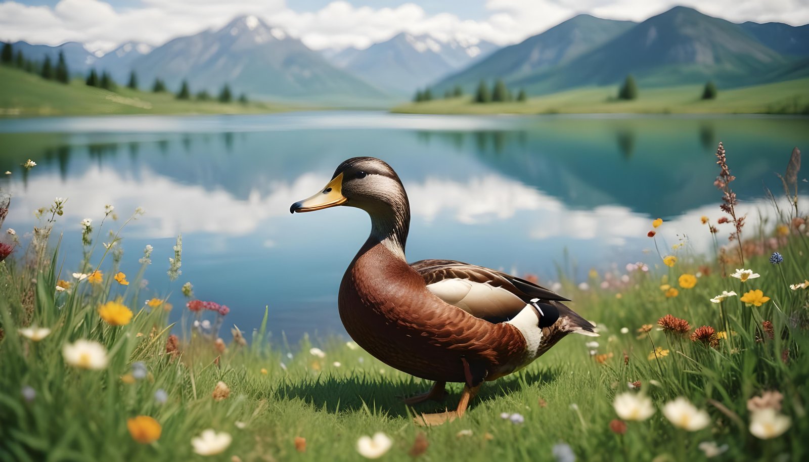 Beautiful Duck Floating on Calm Water in Serene Nature Landscape