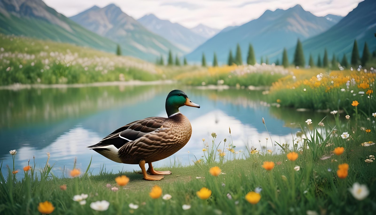 Beautiful Duck Floating on Calm Water in Serene Nature Landscape