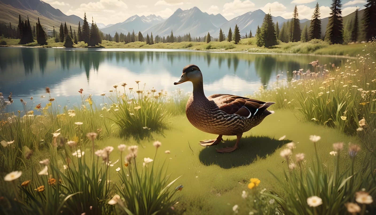 Beautiful Duck Floating on Calm Water in Serene Nature Landscape