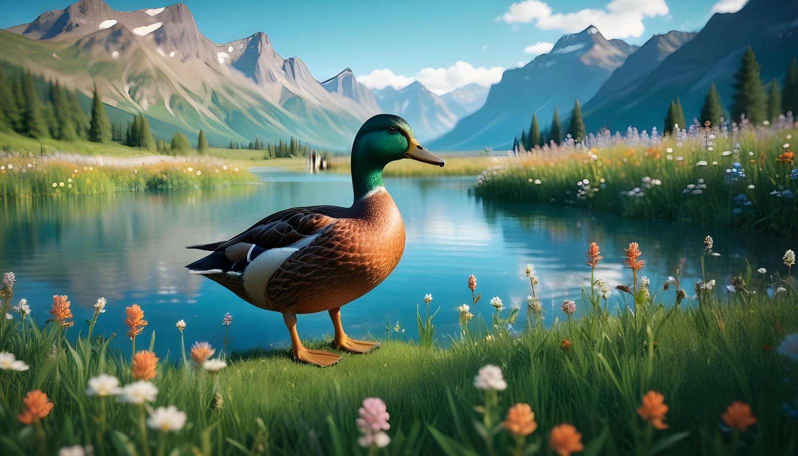 Beautiful Duck Floating on Calm Water in Serene Nature Landscape