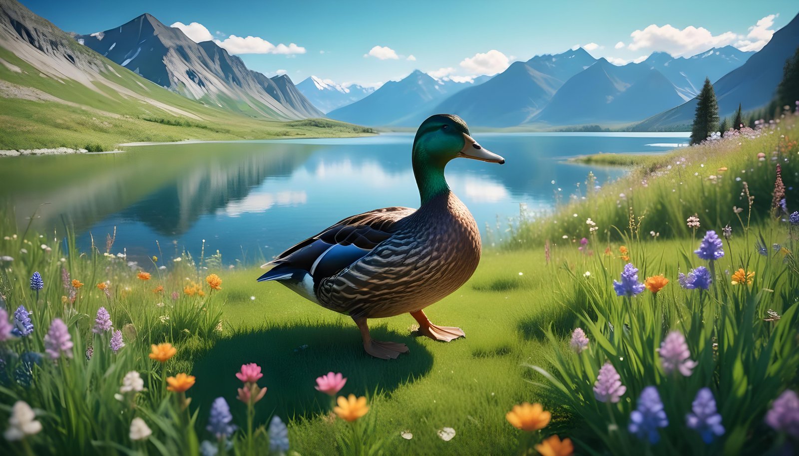 Beautiful Duck Floating on Calm Water in Serene Nature Landscape