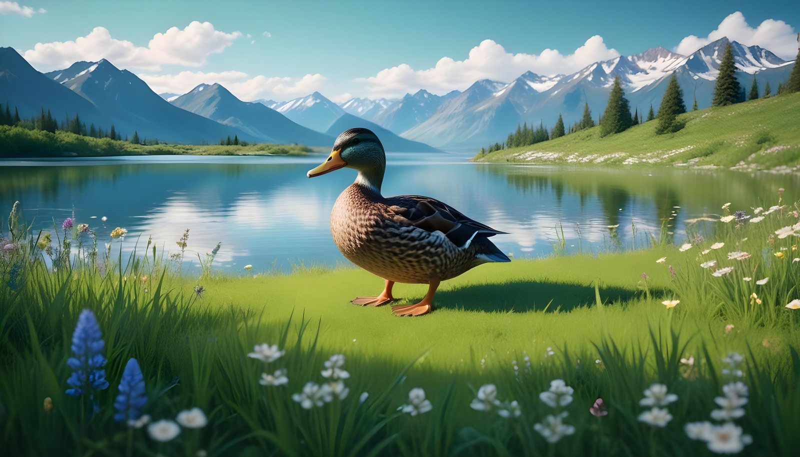 Beautiful Duck Floating on Calm Water in Serene Nature Landscape
