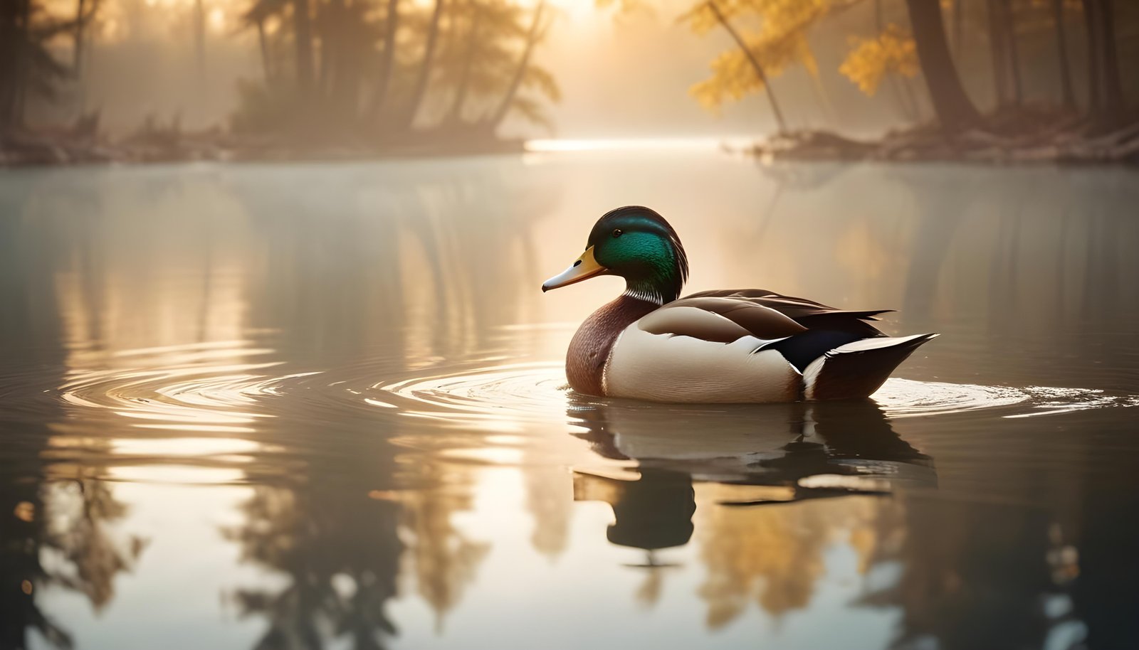 Beautiful Duck Floating on Calm Water in Serene Nature Landscape