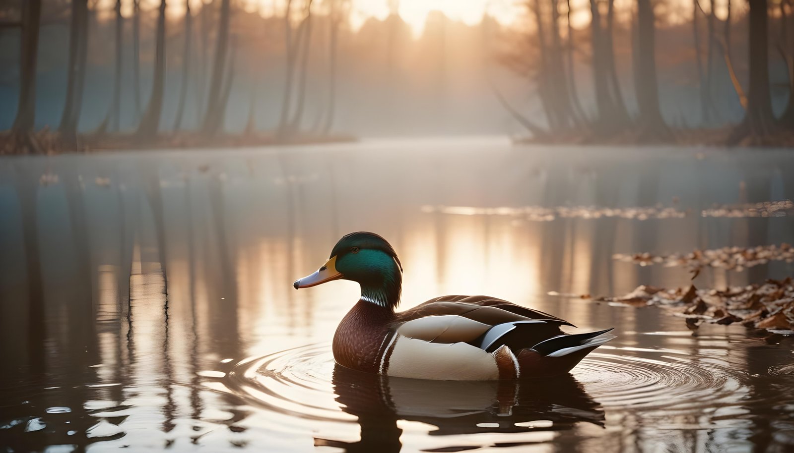 Beautiful Duck Floating on Calm Water in Serene Nature Landscape