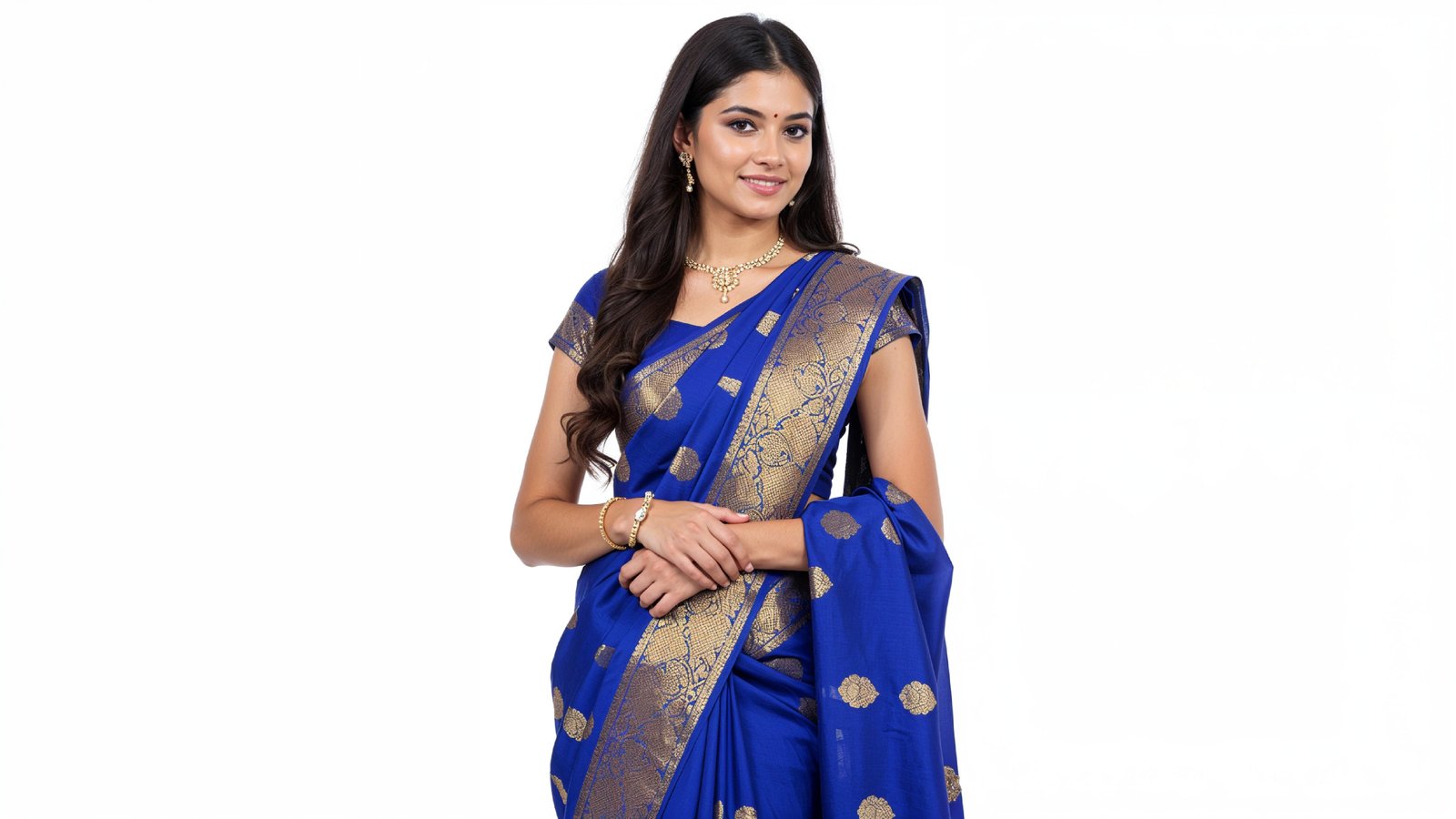 Beautiful Indian Woman Wearing Traditional Saree in Studio Portrait