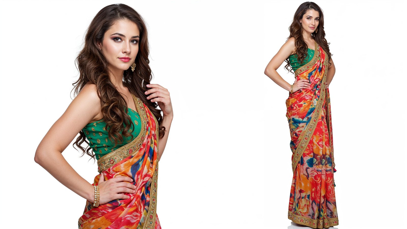 Beautiful Indian Woman Wearing Traditional Saree in Studio Portrait