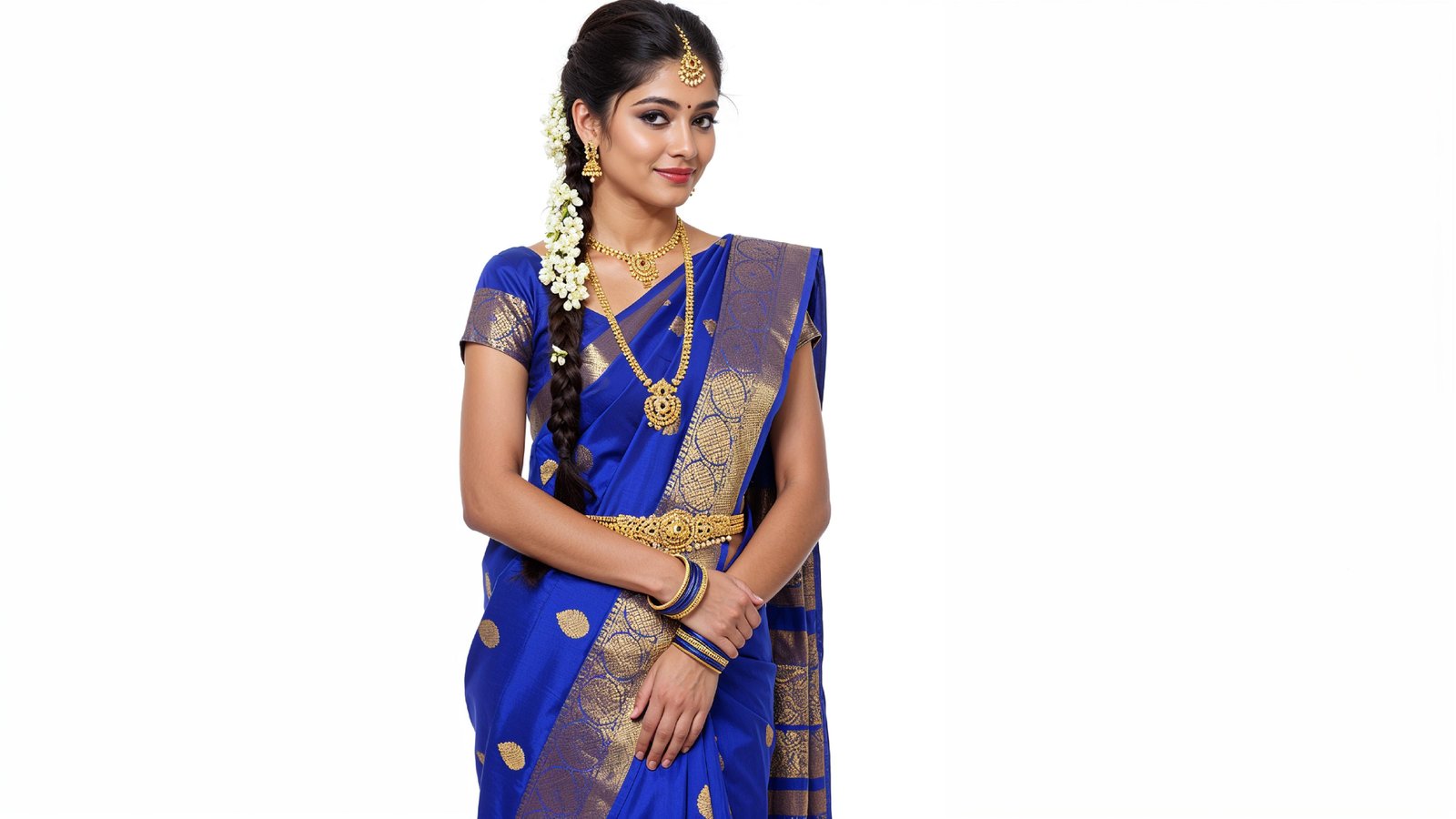 Beautiful Indian Woman Wearing Traditional Saree in Studio Portrait