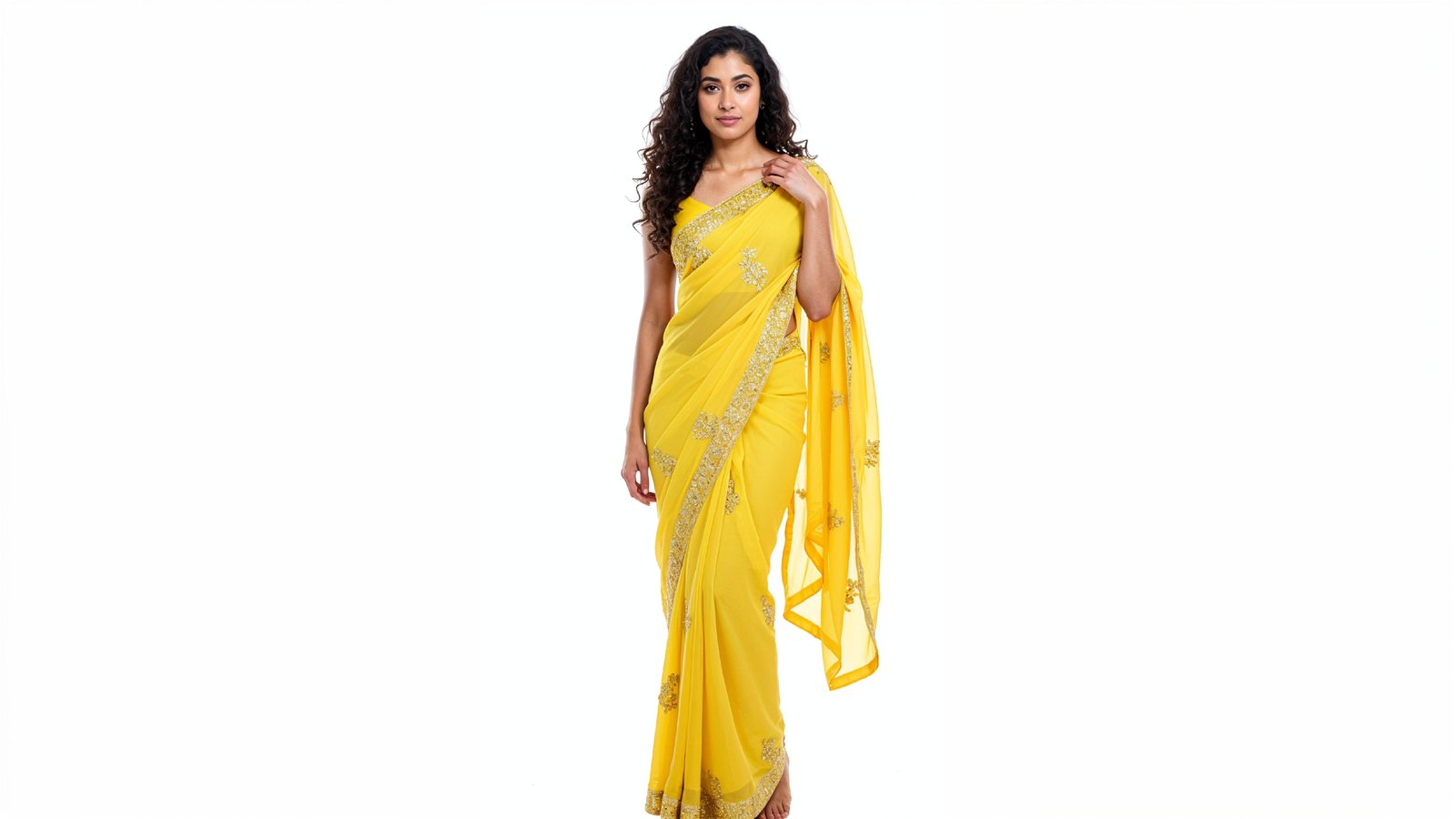 Beautiful Indian Woman Wearing Traditional Saree in Studio Portrait