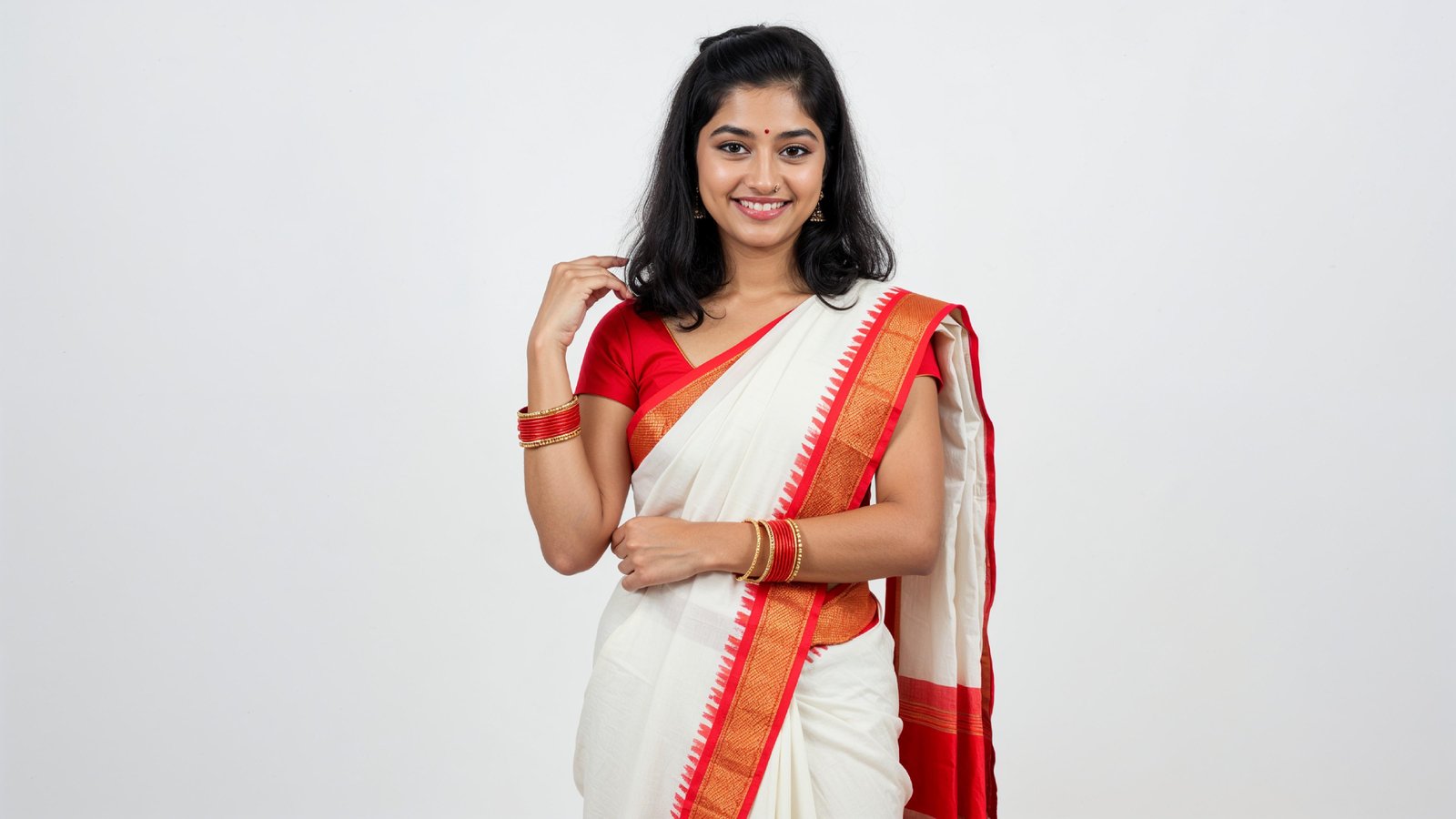 Beautiful Indian Woman Wearing Traditional Saree in Studio Portrait
