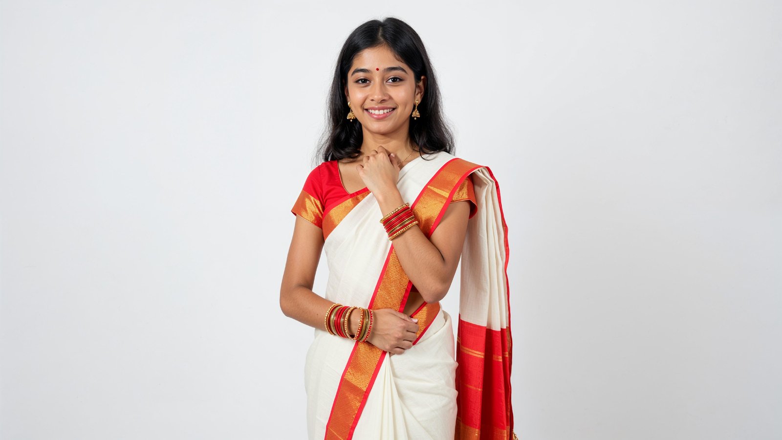 Beautiful Indian Woman Wearing Traditional Saree in Studio Portrait