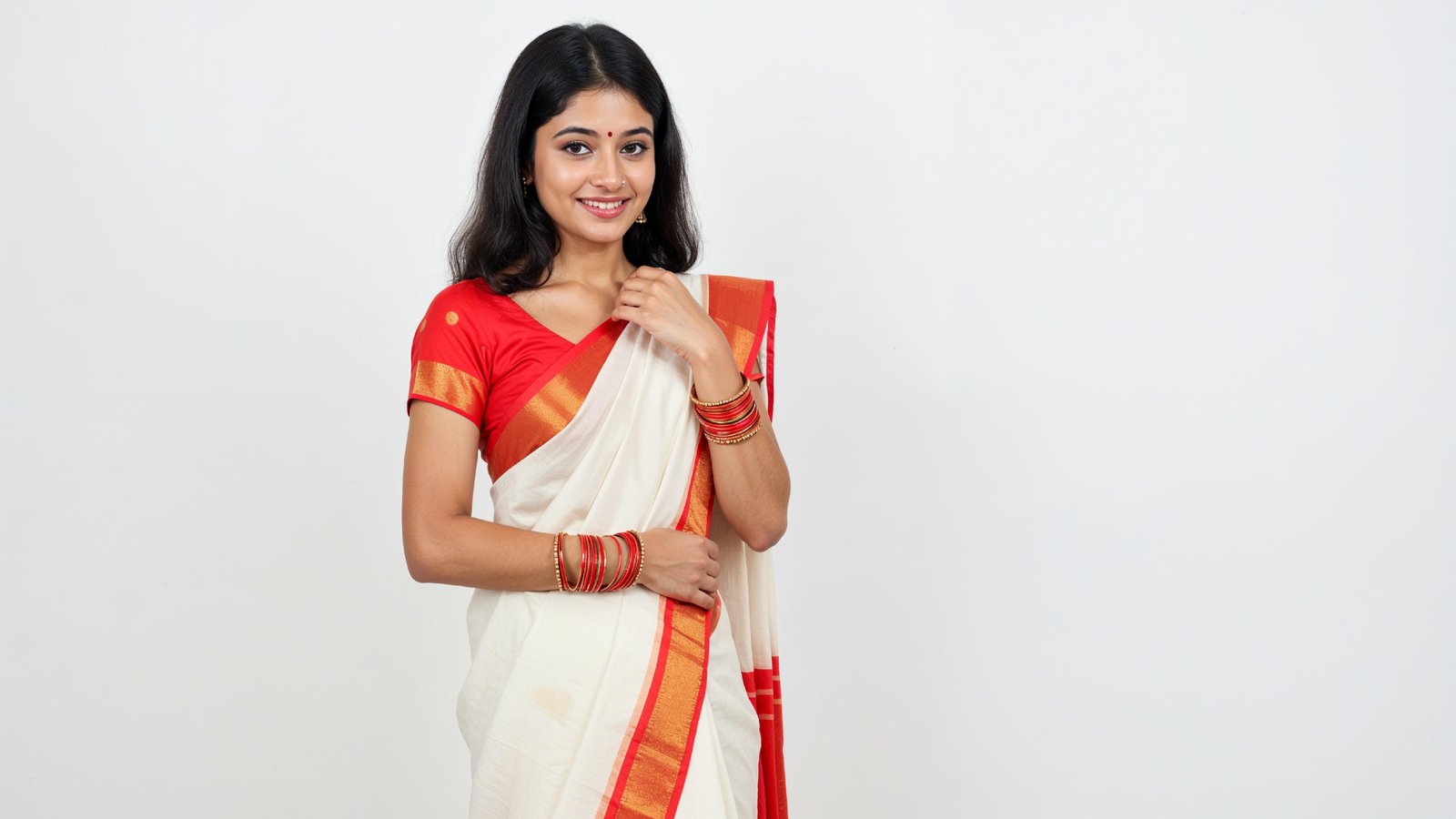 Beautiful Indian Woman Wearing Traditional Saree in Studio Portrait