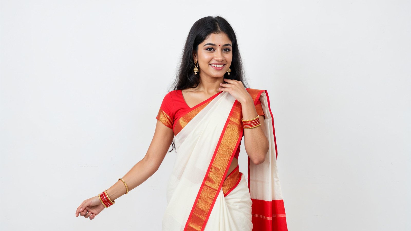 Beautiful Indian Woman Wearing Traditional Saree in Studio Portrait